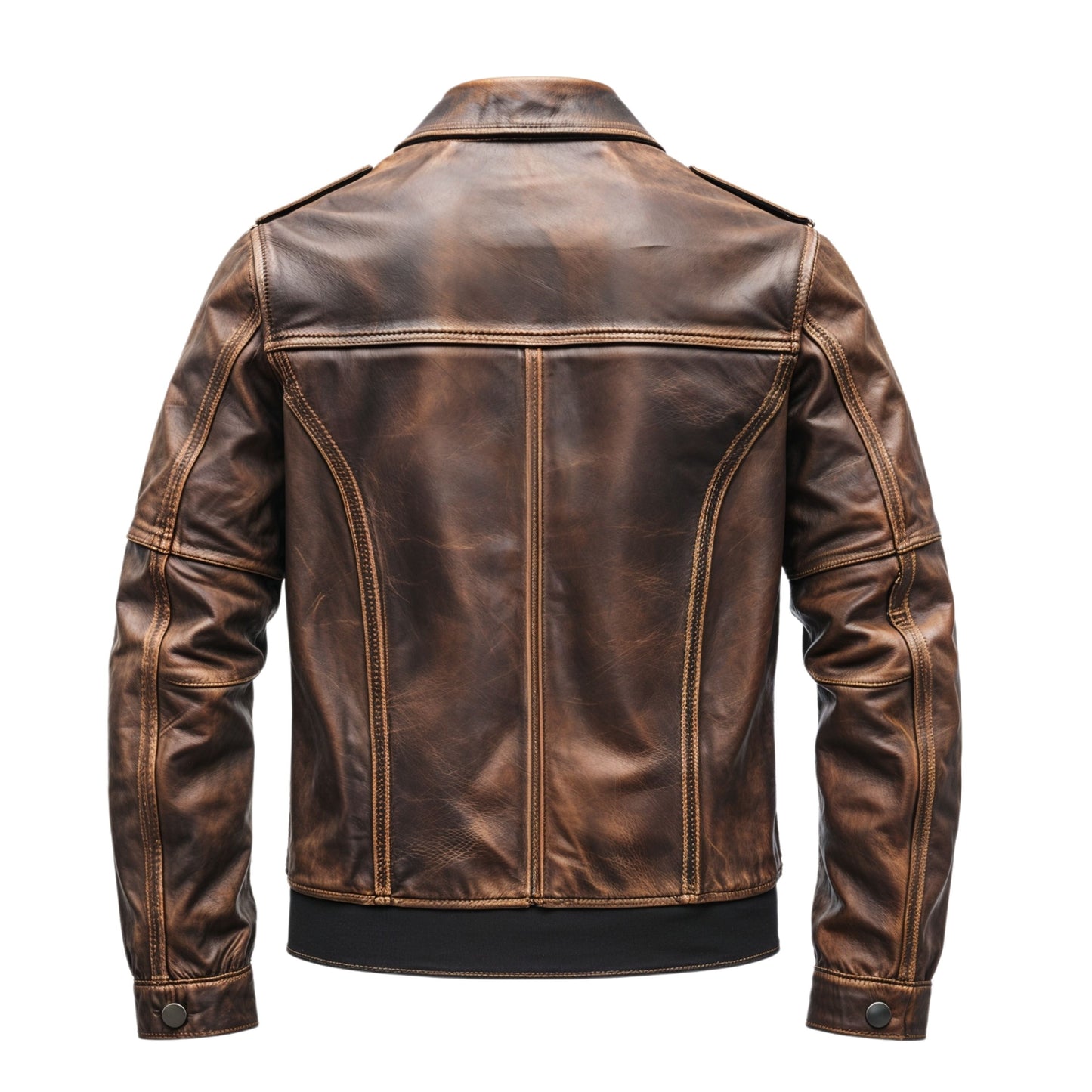 Men's Vintage Brown Leather Jacket: Rugged Distressed Classic Style Four Pockets