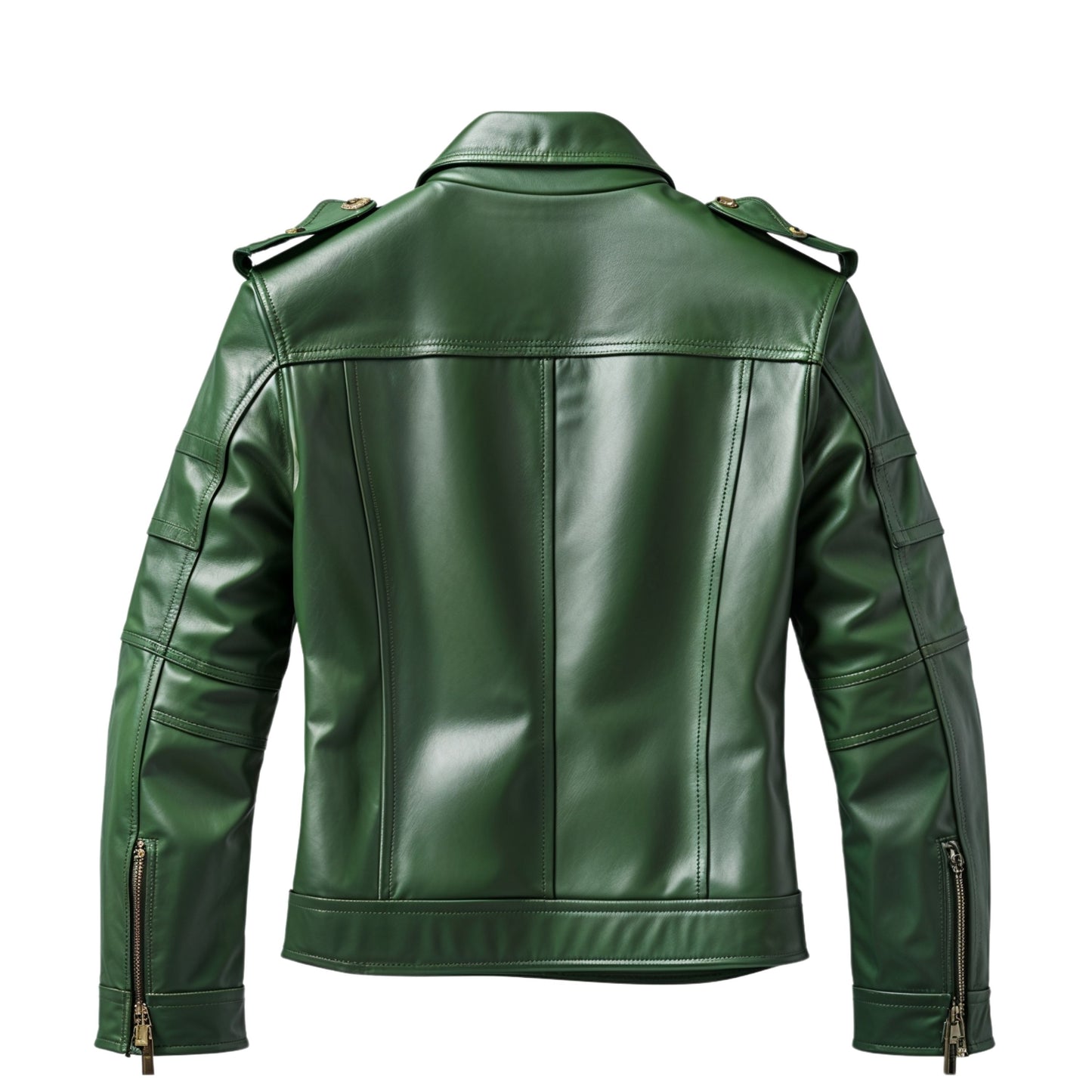 Green Real Leather Military Jacket with Front Flap Pockets, Shoulder Epaulets – Rugged Style