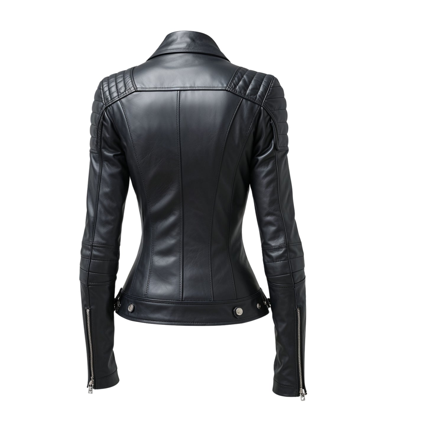 Black Leather Moto Jacket: Quilted Shoulder, Asymmetric Zip Biker Coat