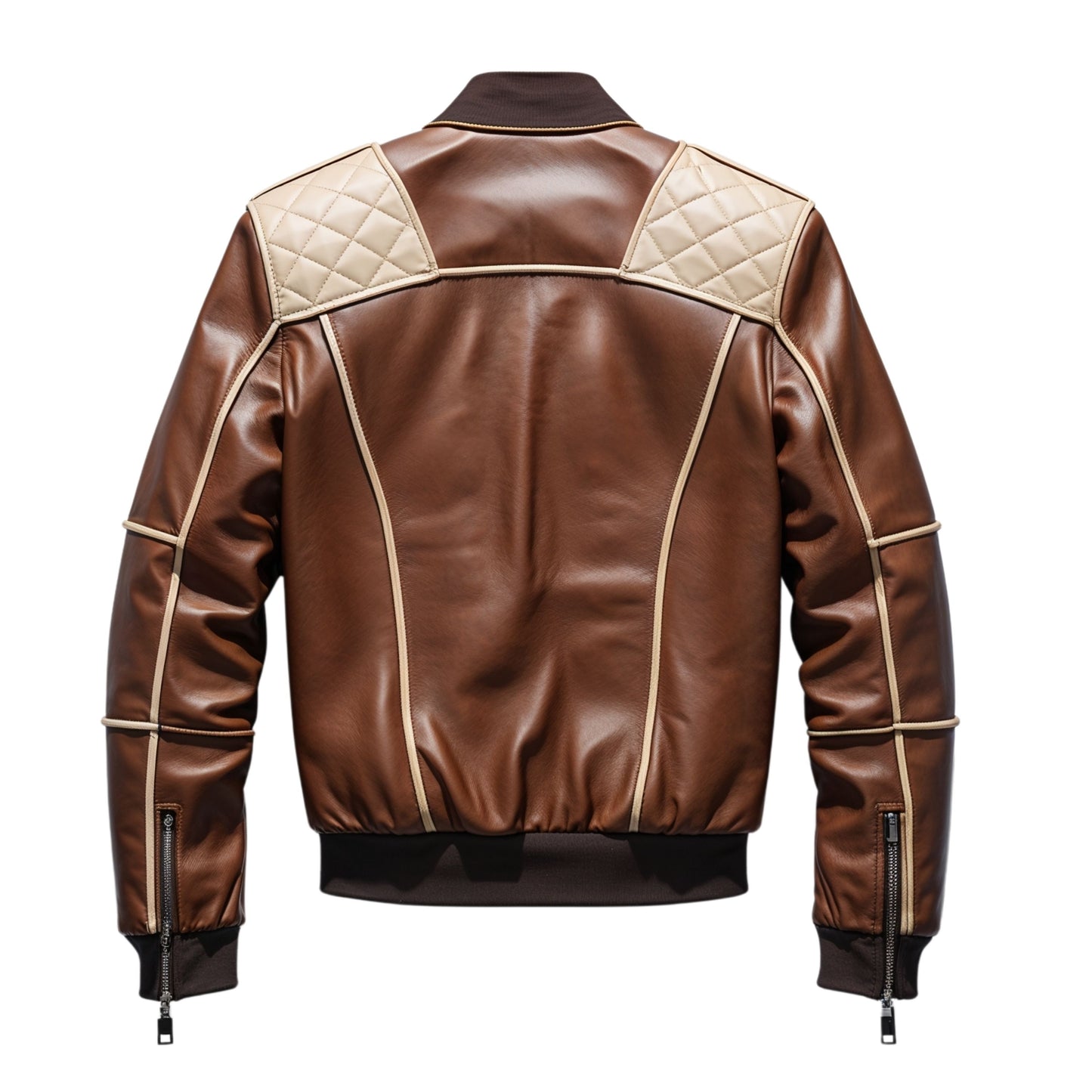 Men Real Leather Bomber Jacket Quilted Pockets Shoulder Panels Contemporary Urban Style Everyday Comfort