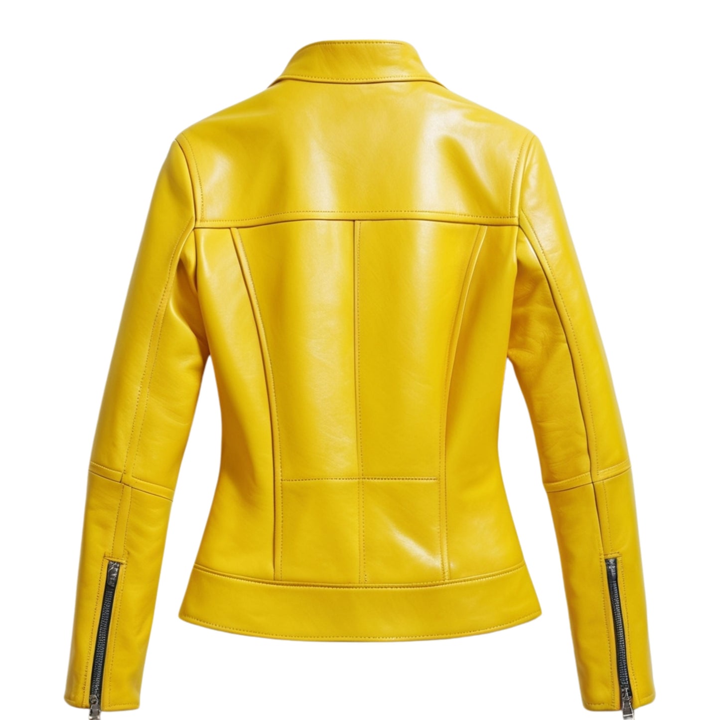 Yellow Real Leather Moto Jacket: Slim Fit Biker Style Outerwear