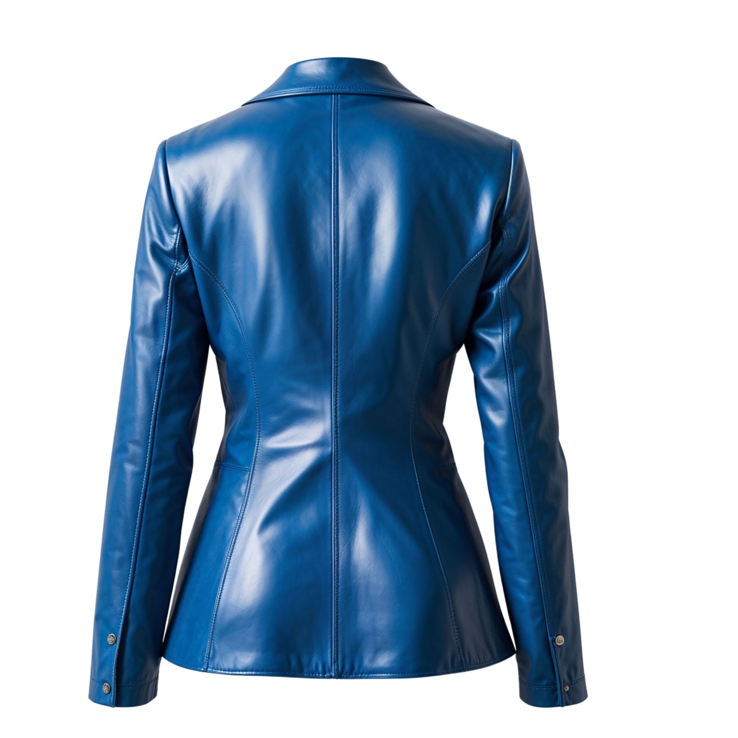 Royal Blue Real Leather Blazer Jacket, Notched Lapel Office Style