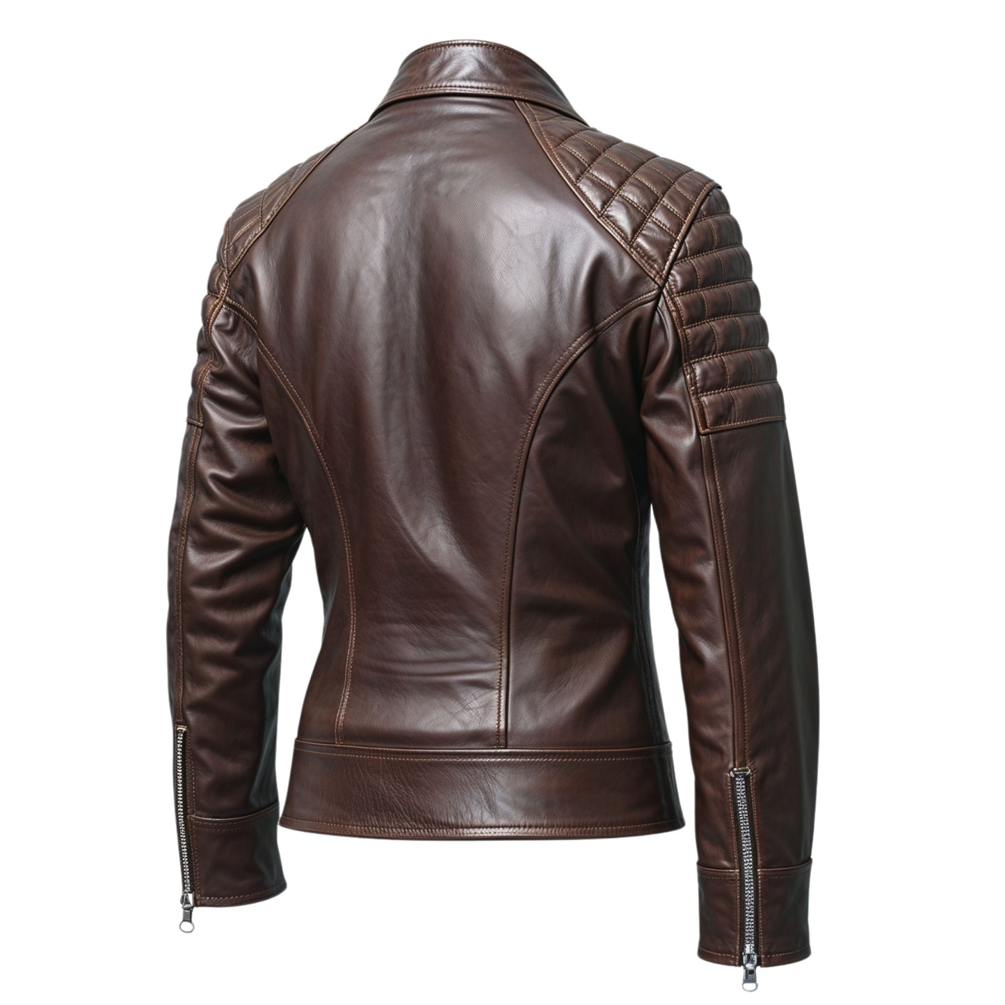 Men's Brown Real Leather Biker Jacket with Quilted Shoulders – Modern Moto Style