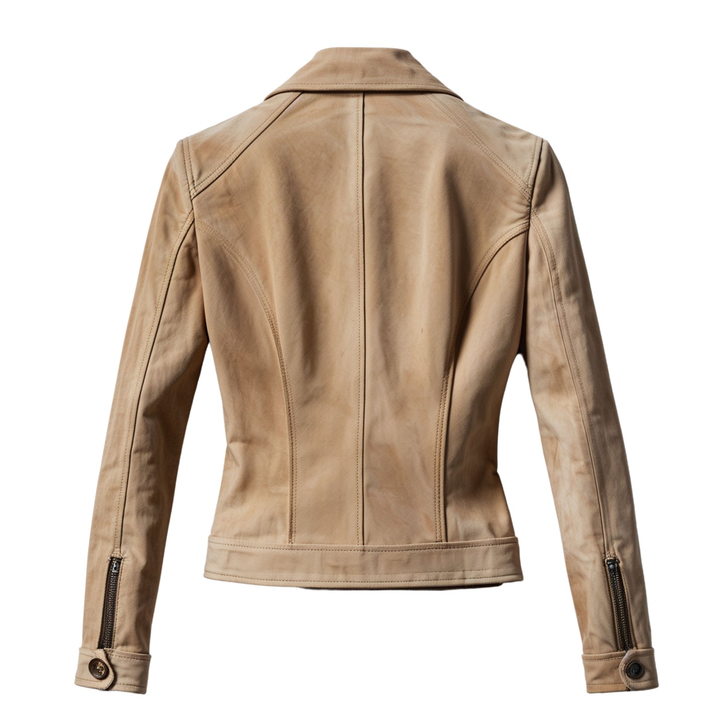 Women's Beige Tan Real Leather Blazer Jacket – Slim Fit Three-Button Office Coat