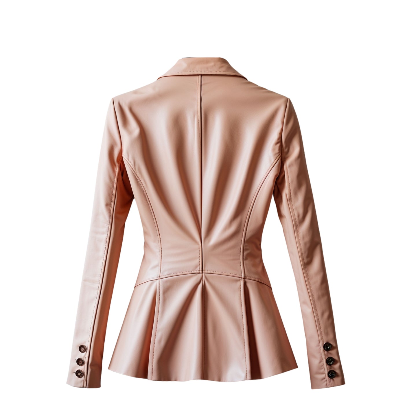 Women Blush Pink Real Leather Blazer Jacket: Notched Lapel, Single Button, Pleated Hem