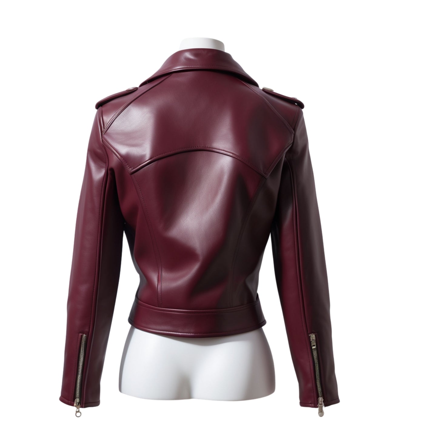 Womens Burgundy Black Real Leather Biker Jacket – Asymmetric Zip Silver Hardware
