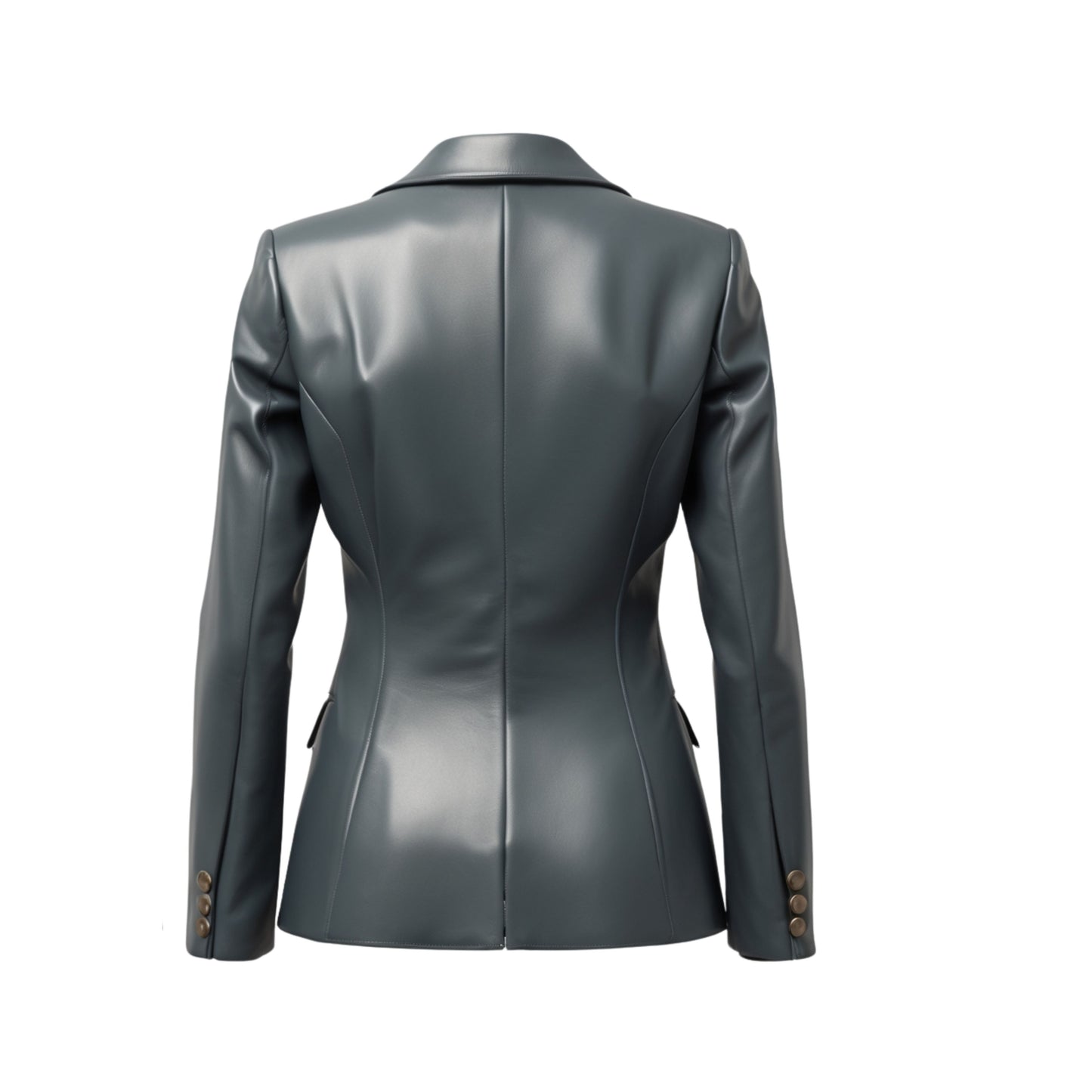 Women's Real Leather Blazer Jacket: Slate Gray Single Button Notched Lapel Coat