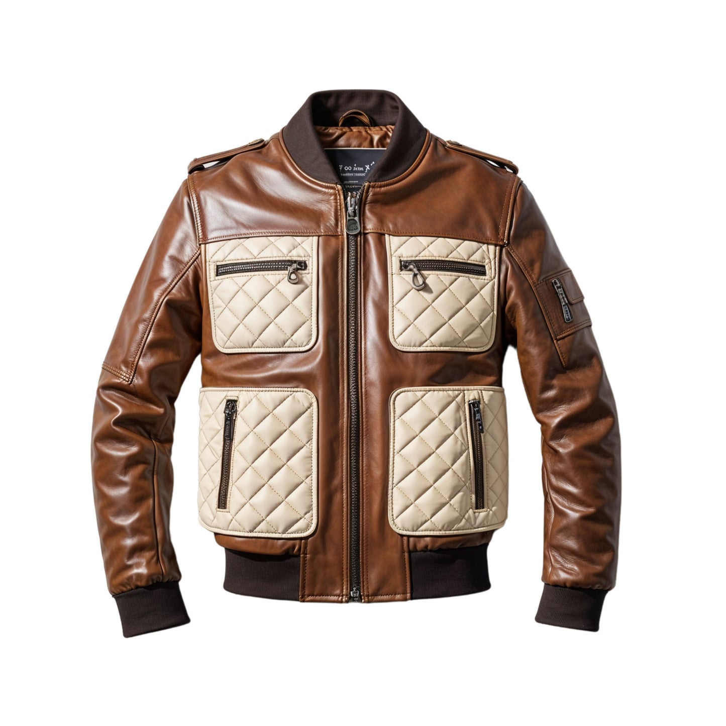 Men's Real Leather Bomber Jacket: Quilted Contrast Pockets, Urban Street Style Comfort