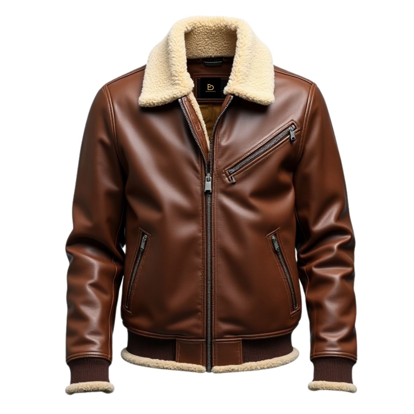 Men's Brown Leather Bomber Jacket with Shearling Collar, Aviator Style Warmth