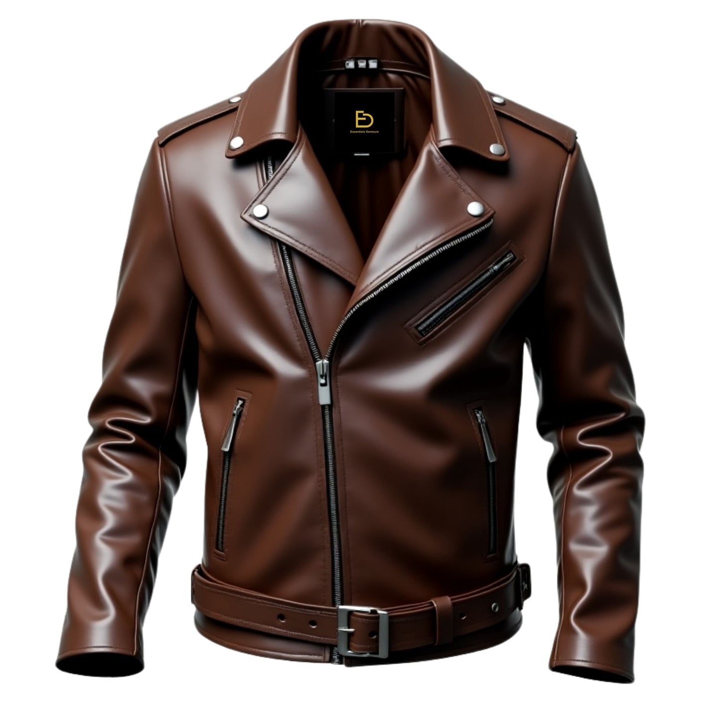 Men's Brown Real Leather Biker Jacket: Asymmetrical Zipper, Waist Belt, Rugged Style