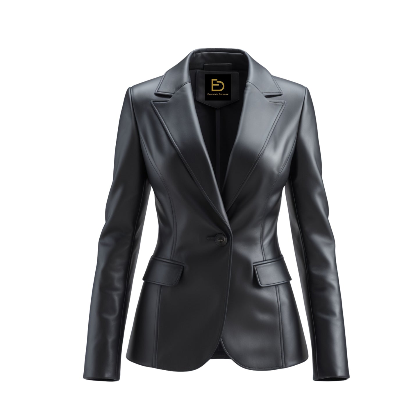 Black Real Leather Blazer Jacket, Tailored Fit, Modern Office Coat