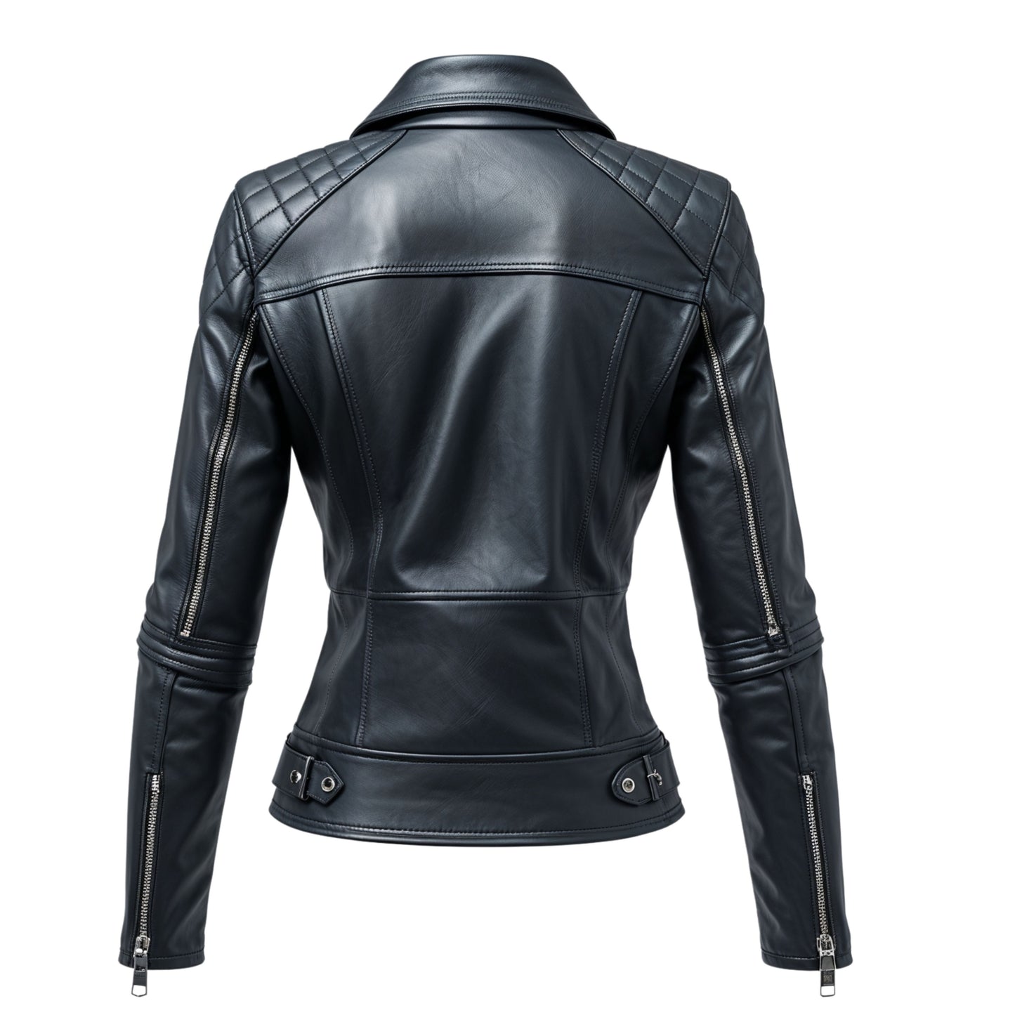 Black Quilted Shoulder Leather Biker Jacket – Asymmetric Zip Slim Fit Coat