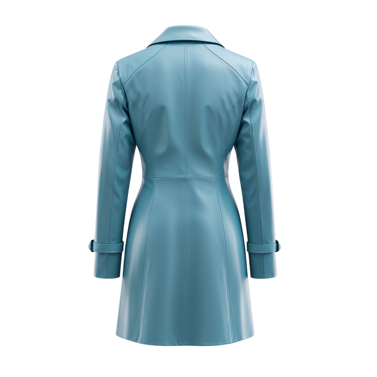 Light Blue Real Leather Blazer Coat: Tailored Slim Fit Notched Lapel Outerwear