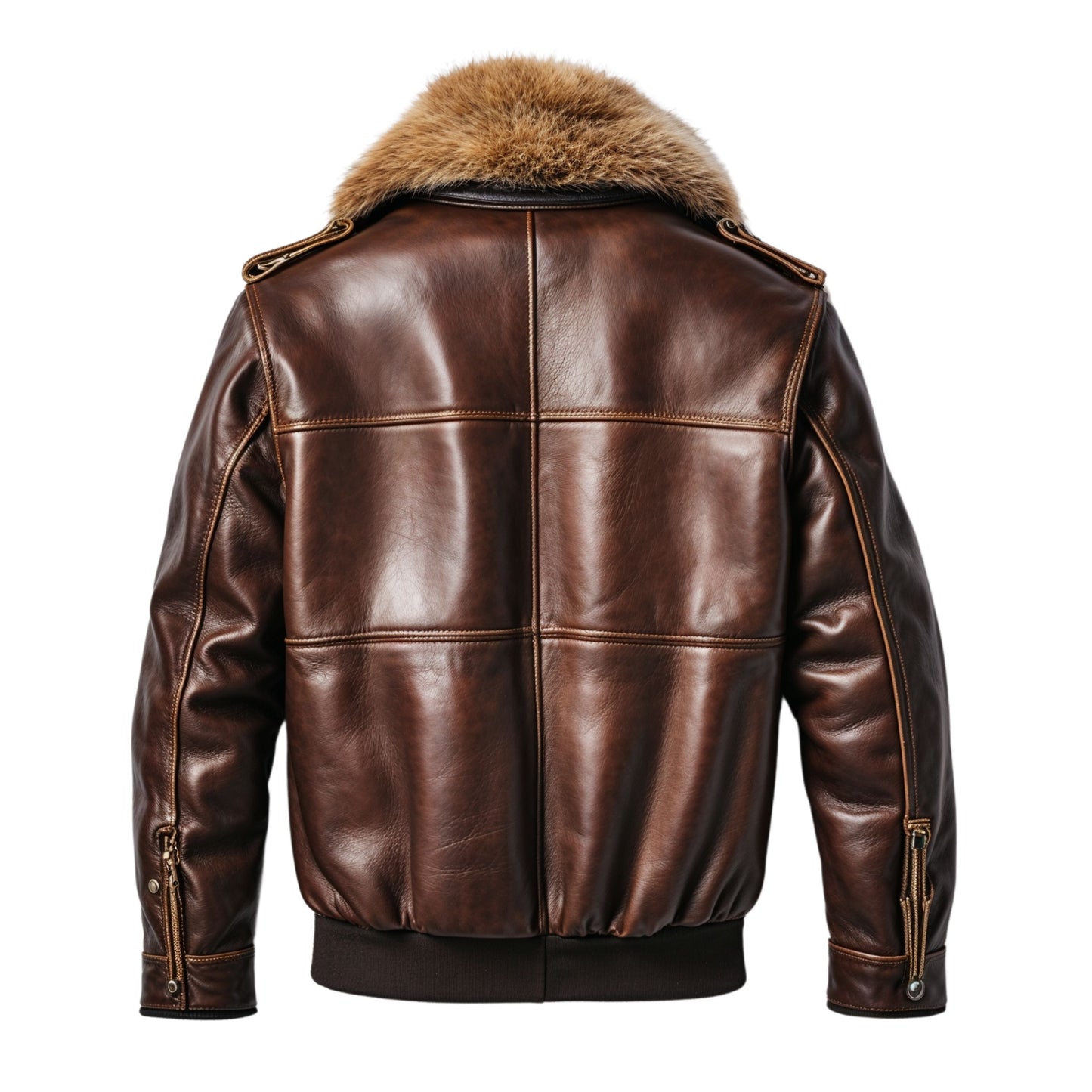 Leather Bomber Jacket Luxurious Fur Collar Classic Aviator Style Multiple Pockets Warmth Timeless Fashion