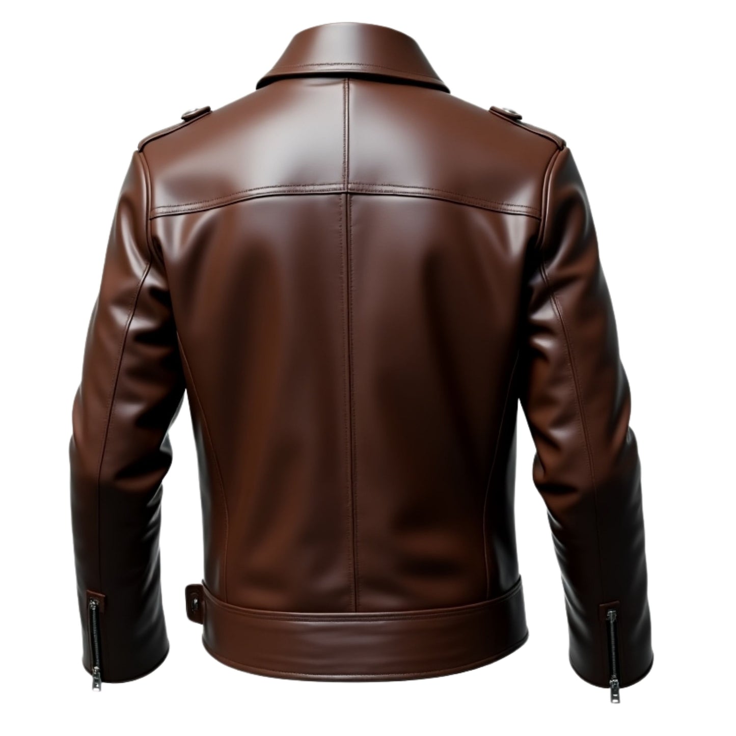 Men's Brown Real Leather Biker Jacket: Asymmetrical Zipper, Waist Belt, Rugged Style