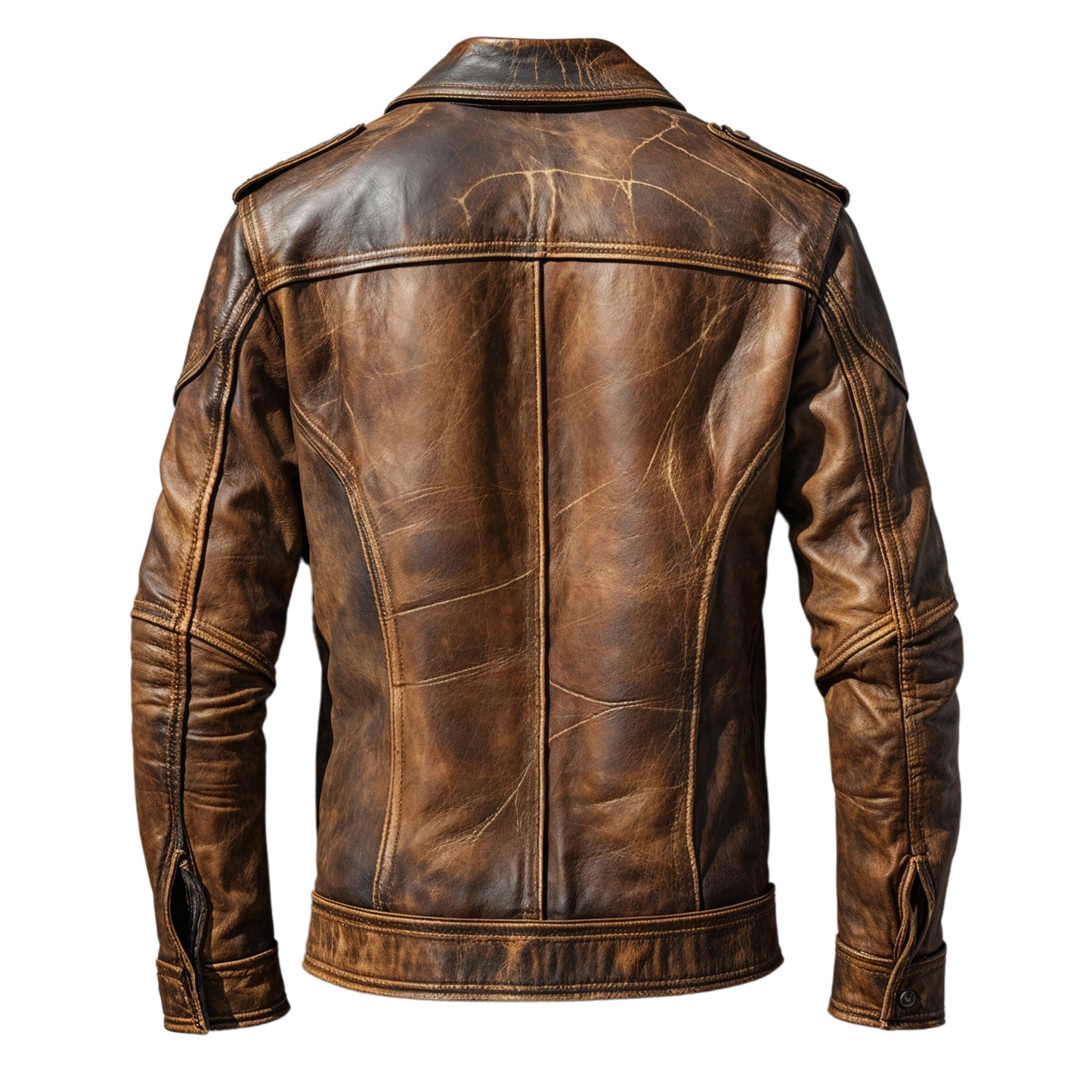 Distressed Brown Real Leather Trucker Jacket Men's Classic Rugged Style Button Up