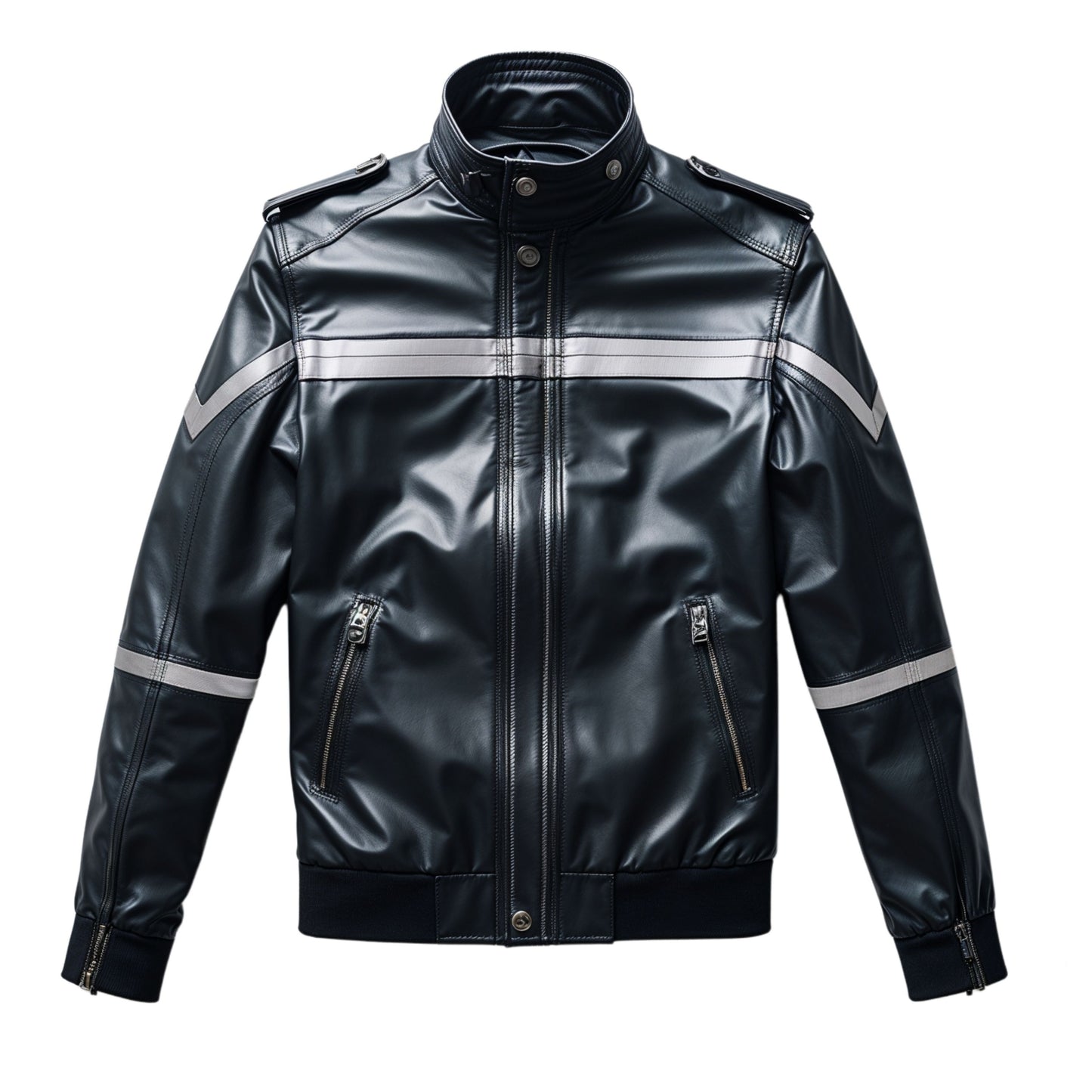 Men's Real Leather Racer Jacket with Reflective Stripes, Urban Street Style Moto Inspired