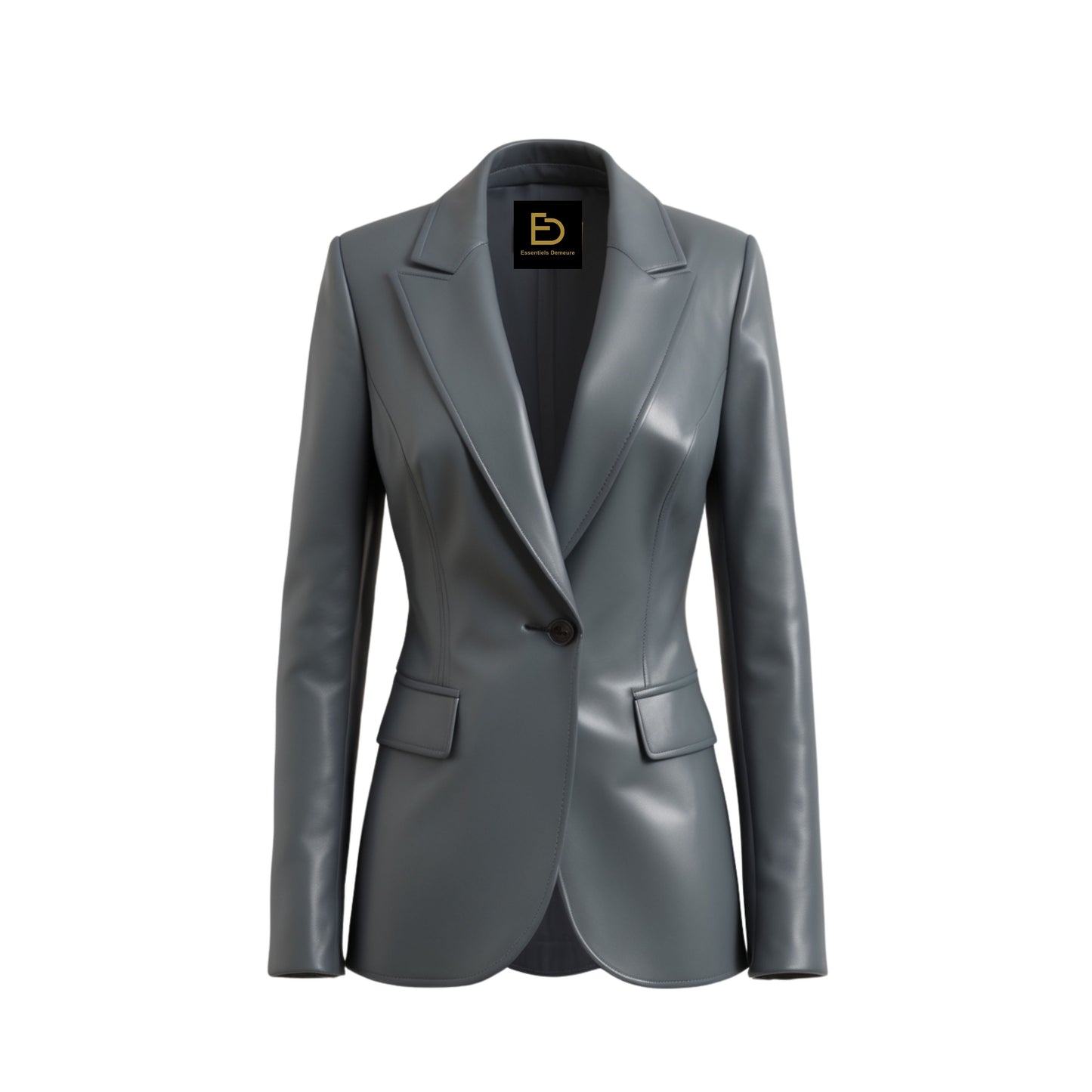 Womens Real Leather Blazer Jacket: Slate Grey, Single Button, Notched Lapel Coat