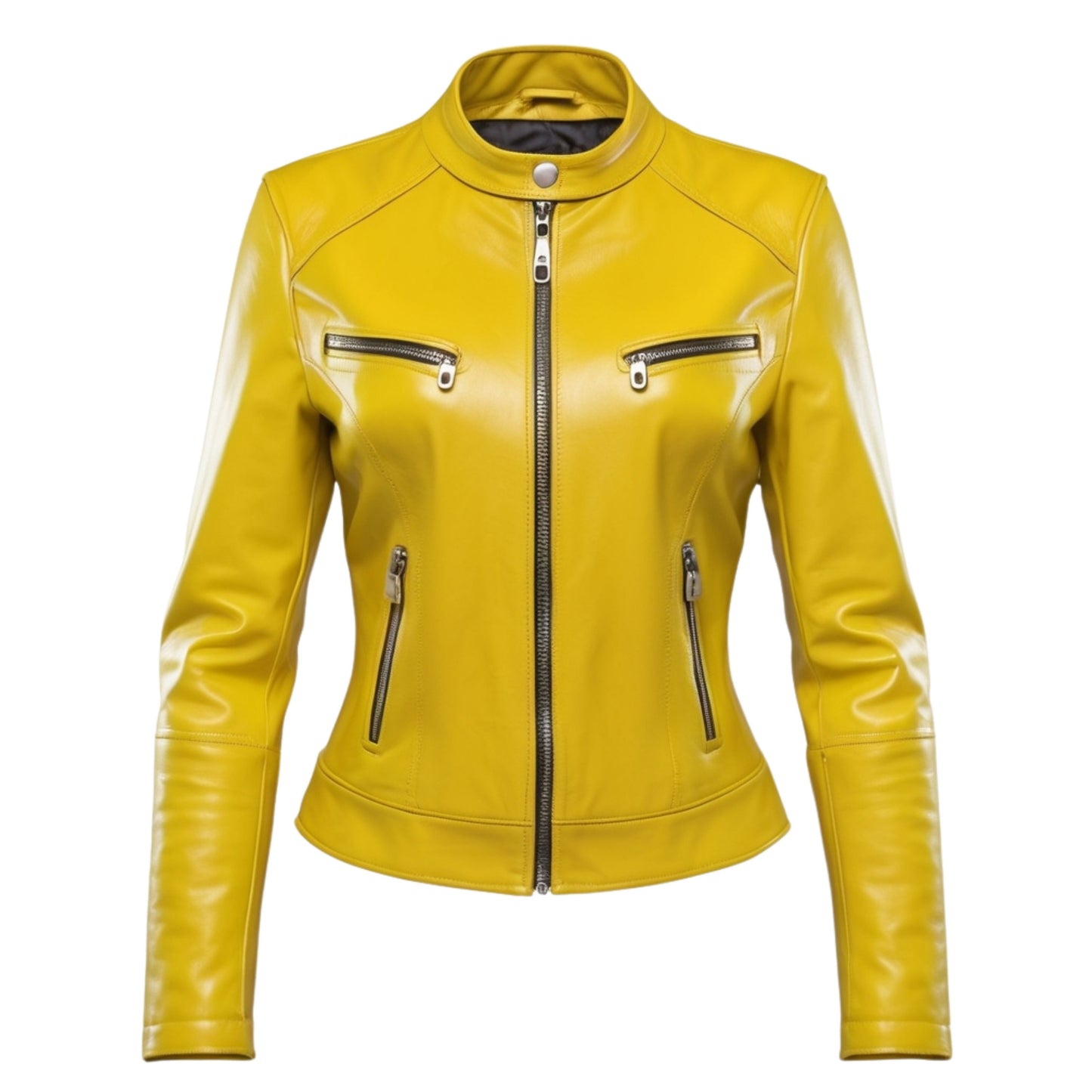 Womens Yellow Leather Moto Jacket – Slim Fit Biker Outerwear