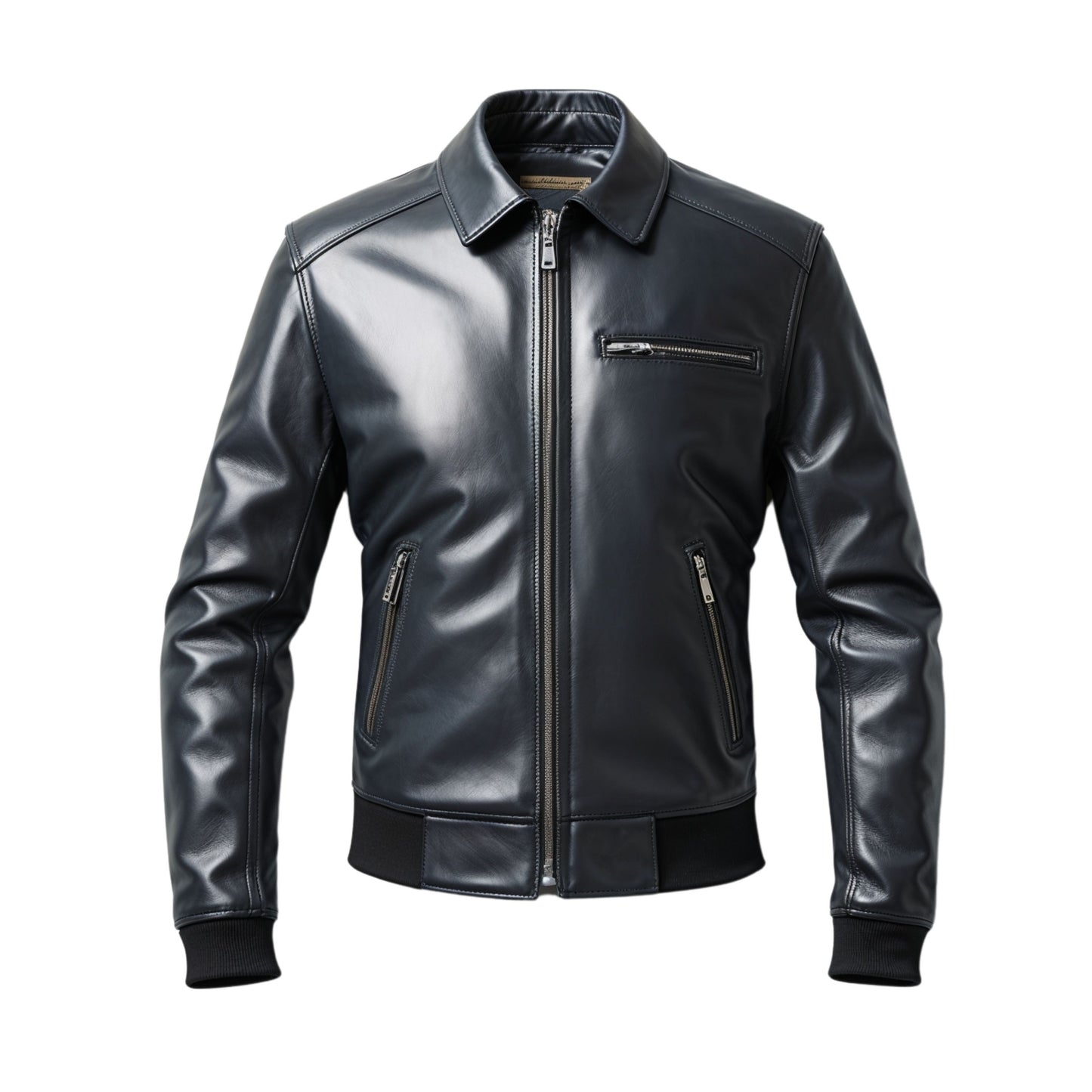 Men's Real Leather Bomber Jacket: Stylish Zipper Pockets, All-Season Comfort