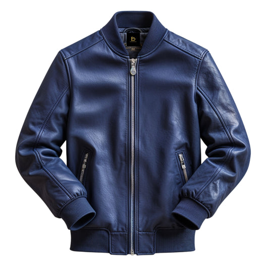 Men's Navy Blue Bomber Jacket: Lightweight, Ribbed Collar, Cuffs, All-Season Casual Style