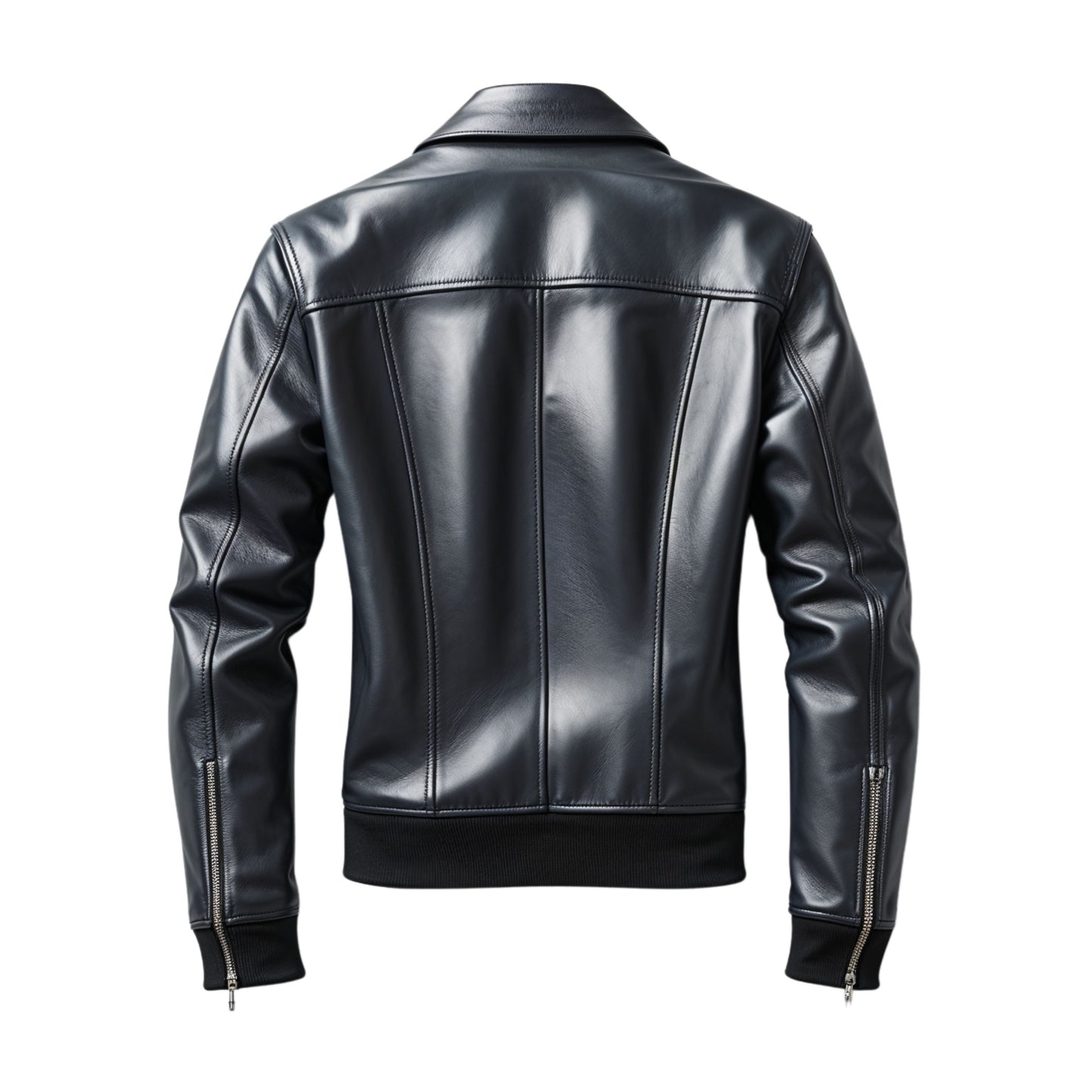 Men's Real Leather Bomber Jacket: Stylish Zipper Pockets, All-Season Comfort