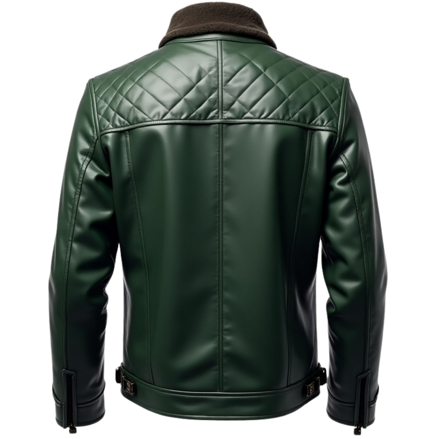 Men's Green Quilted Leather Jacket with Shearling Collar – Modern Style Outerwear