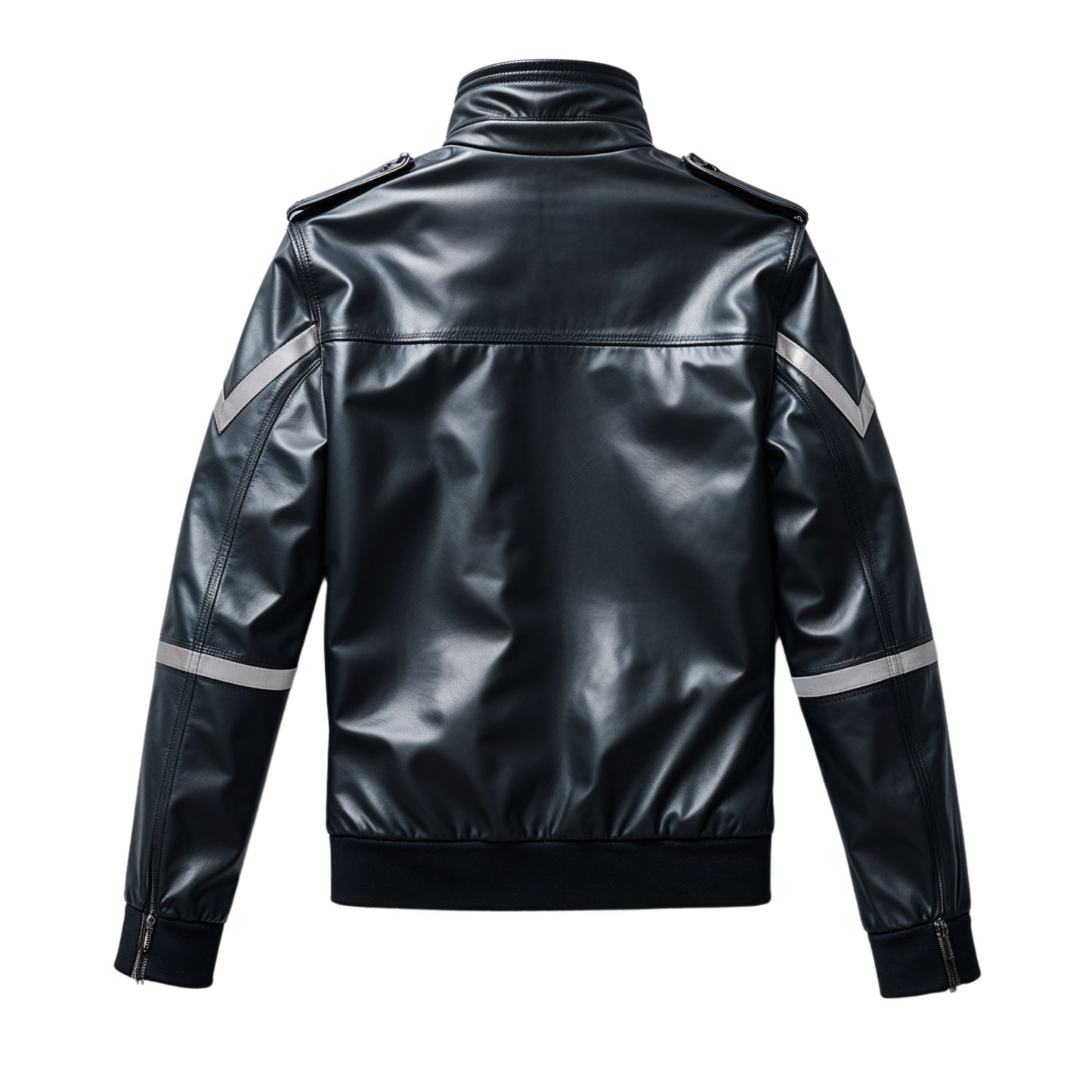 Men's Real Leather Racer Jacket with Reflective Stripes, Urban Street Style Moto Inspired