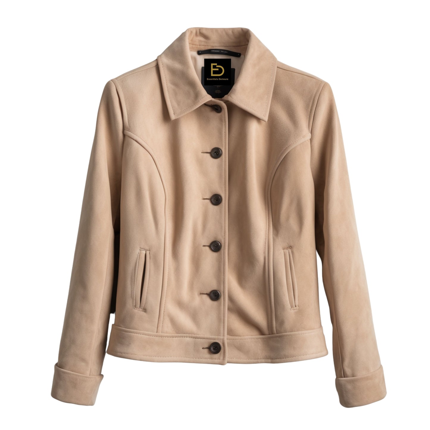 Womens Beige Real Suede Leather Jacket: Button Front, Slim Fit Outerwear