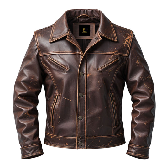 Men's Distressed Brown Real Leather Trucker Jacket – Timeless Classic Style