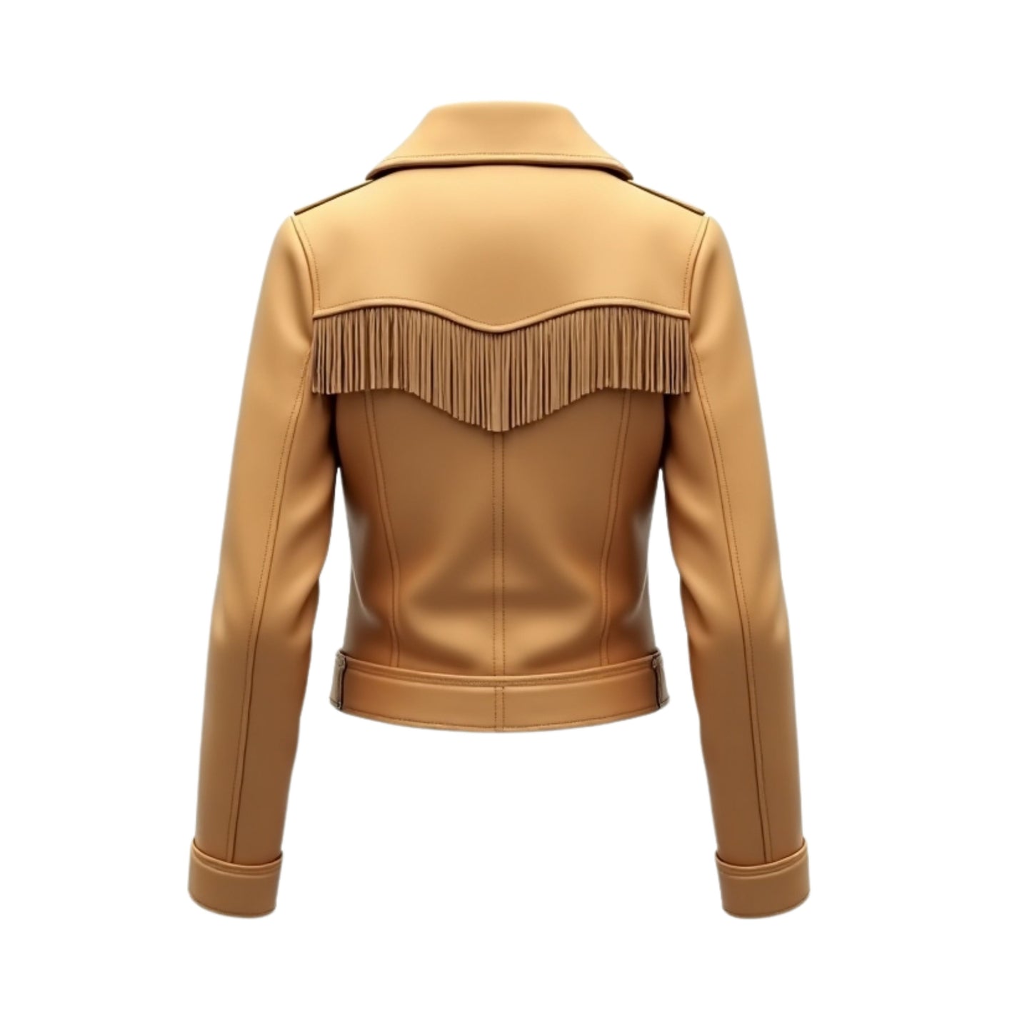 Camel Real Leather Fringed Biker Jacket – Moto Style Asymmetrical Zipper