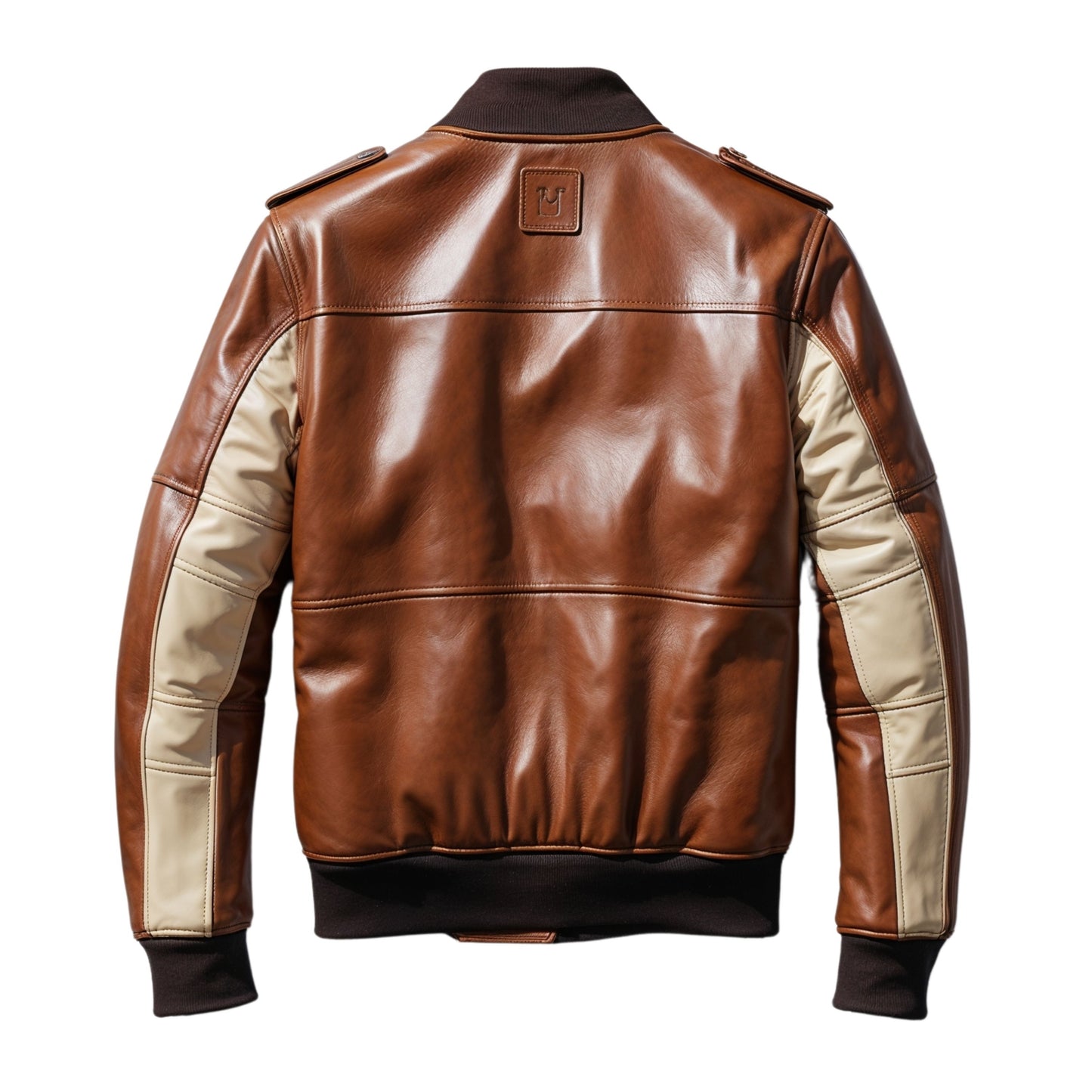 Men Real Leather Quilted Brown Bomber Jacket Contrast Diamond Pattern Epaulets Modern Versatile Fashion