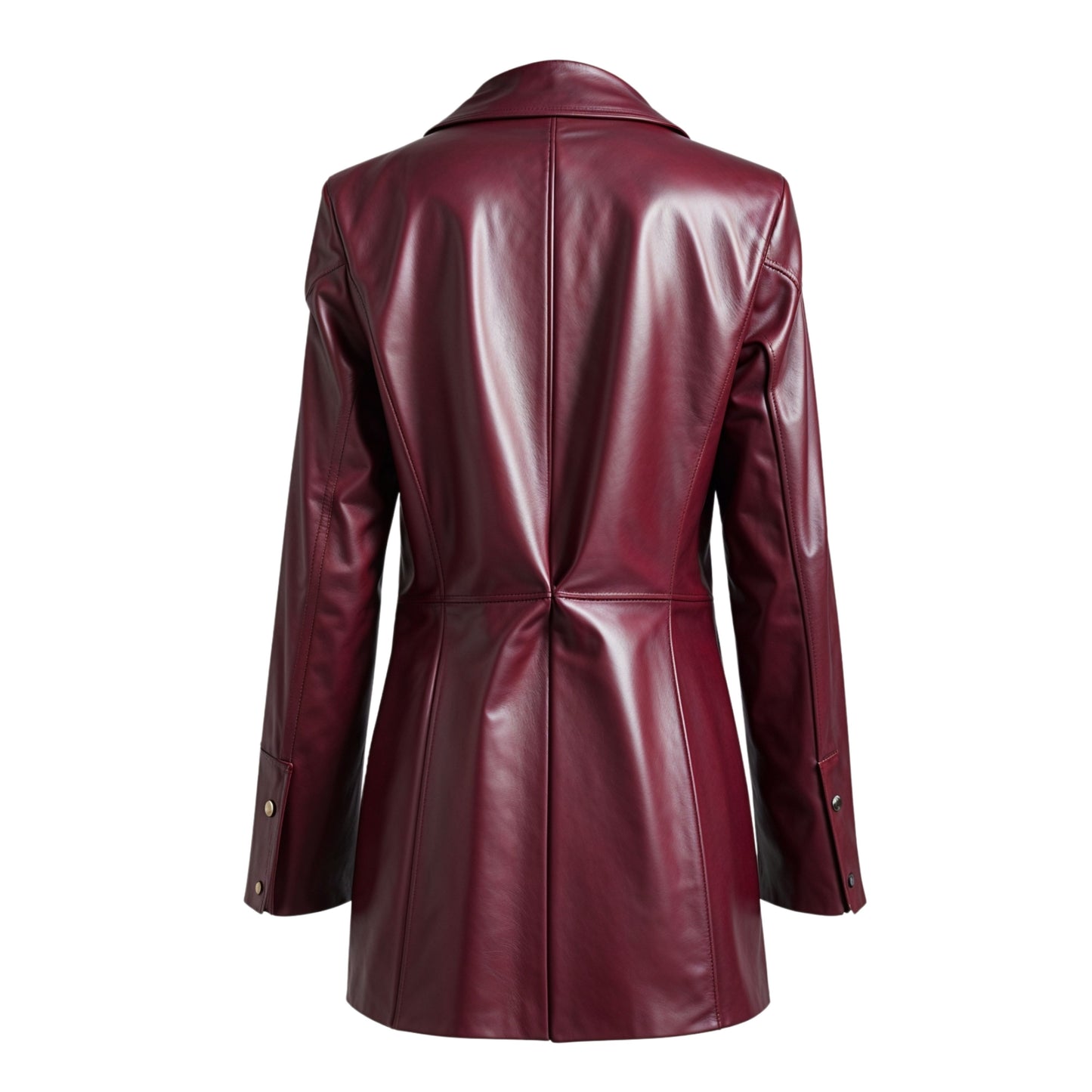 Women's Burgundy Leather Blazer Jacket: Single Button, Lapel, Slim Fit Office Coat