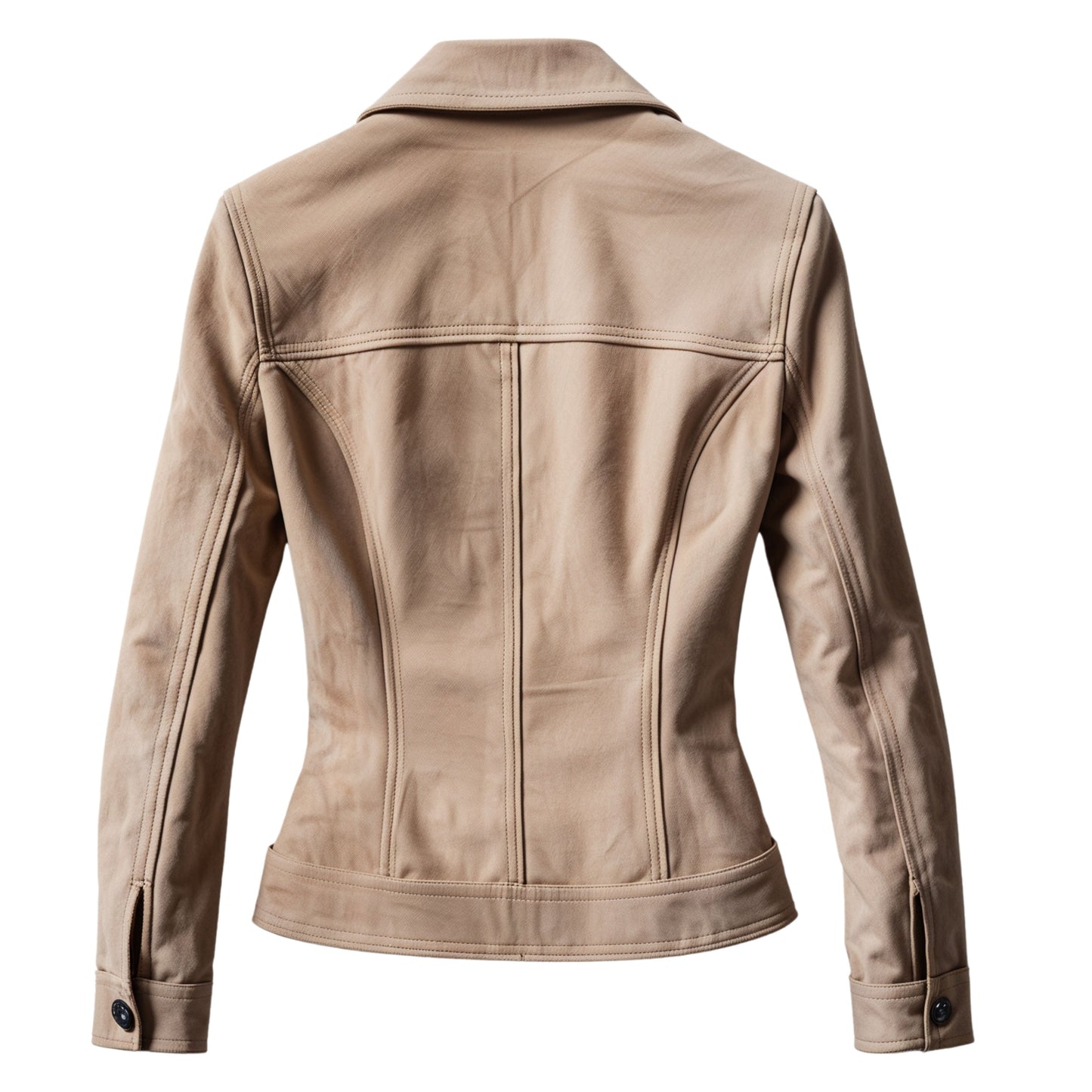 Women's Beige Tan Real Leather Tailored Jacket, Slim Fit Button Front Coat