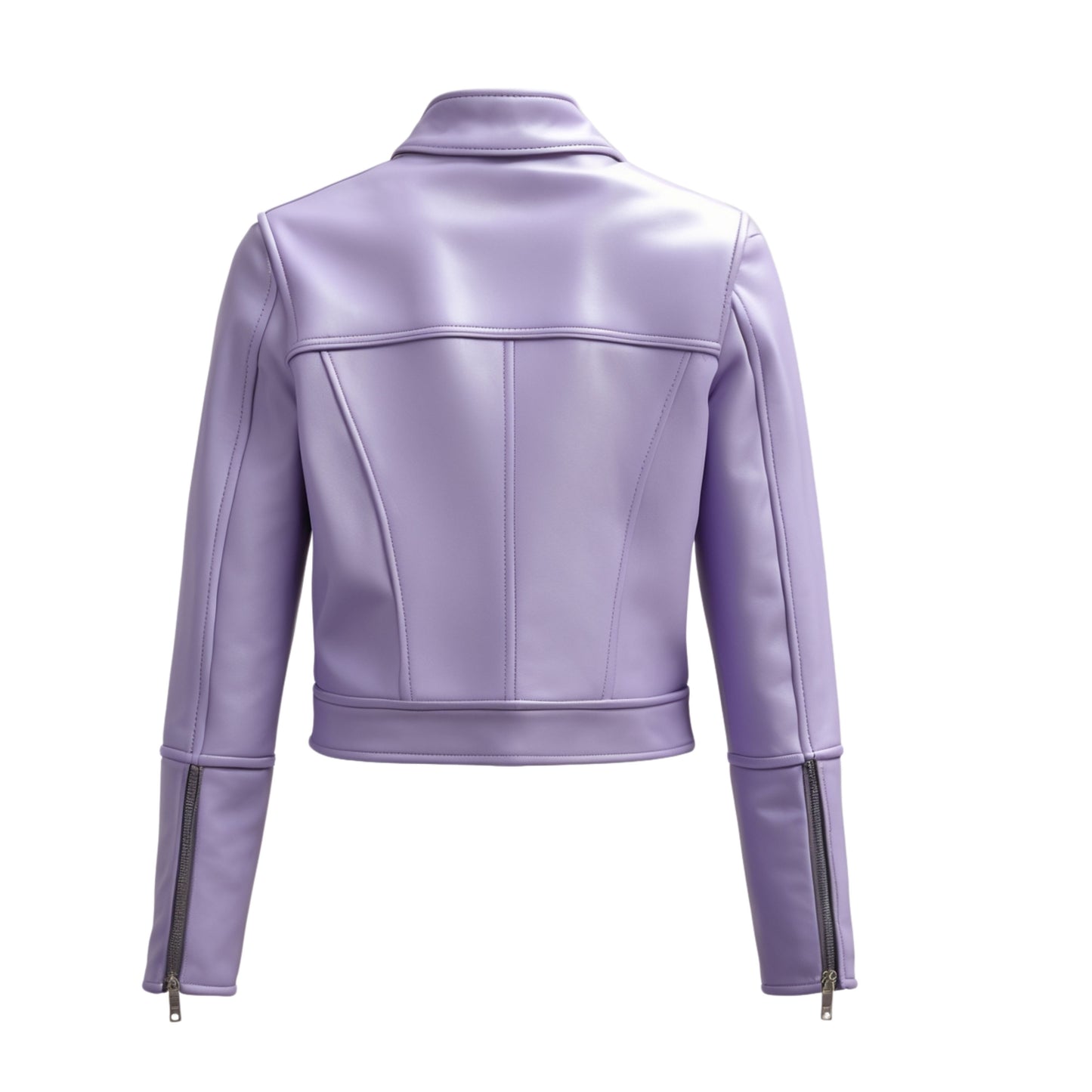 Women's Lavender Purple Real Leather Moto Jacket, Zip Front Stand Collar Slim Coat