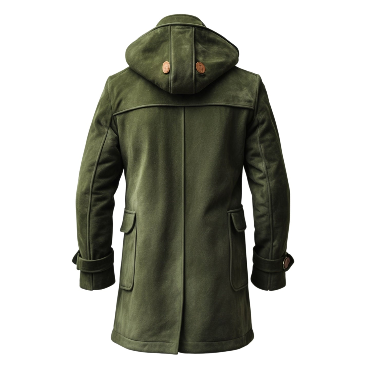 Men's Green Duffle Coat with Hood and Wooden Toggle Closures – Stylish Winter Outerwear