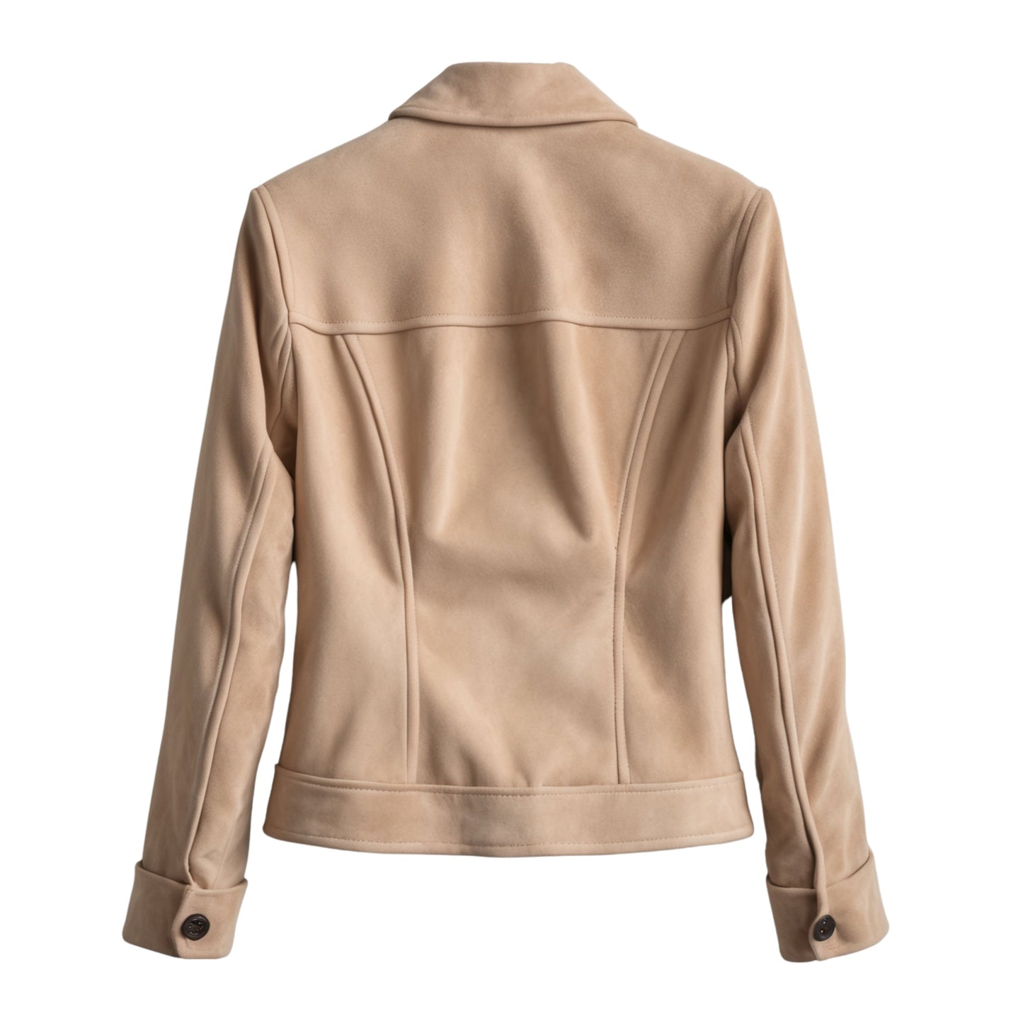 Womens Beige Real Suede Leather Jacket: Button Front, Slim Fit Outerwear
