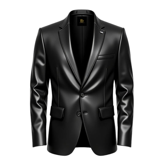 Men's Black Real Leather Blazer: Classic Two-Button Tailored Fit Jacket