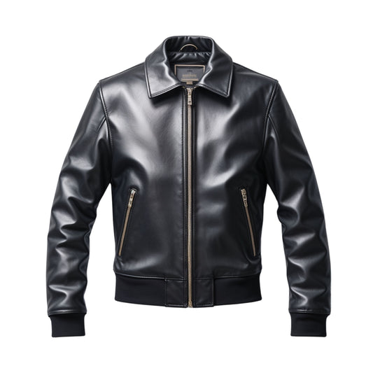 Men's Real Leather Bomber Jacket: Zipper Pockets, All-Season Comfort, Stylish Design