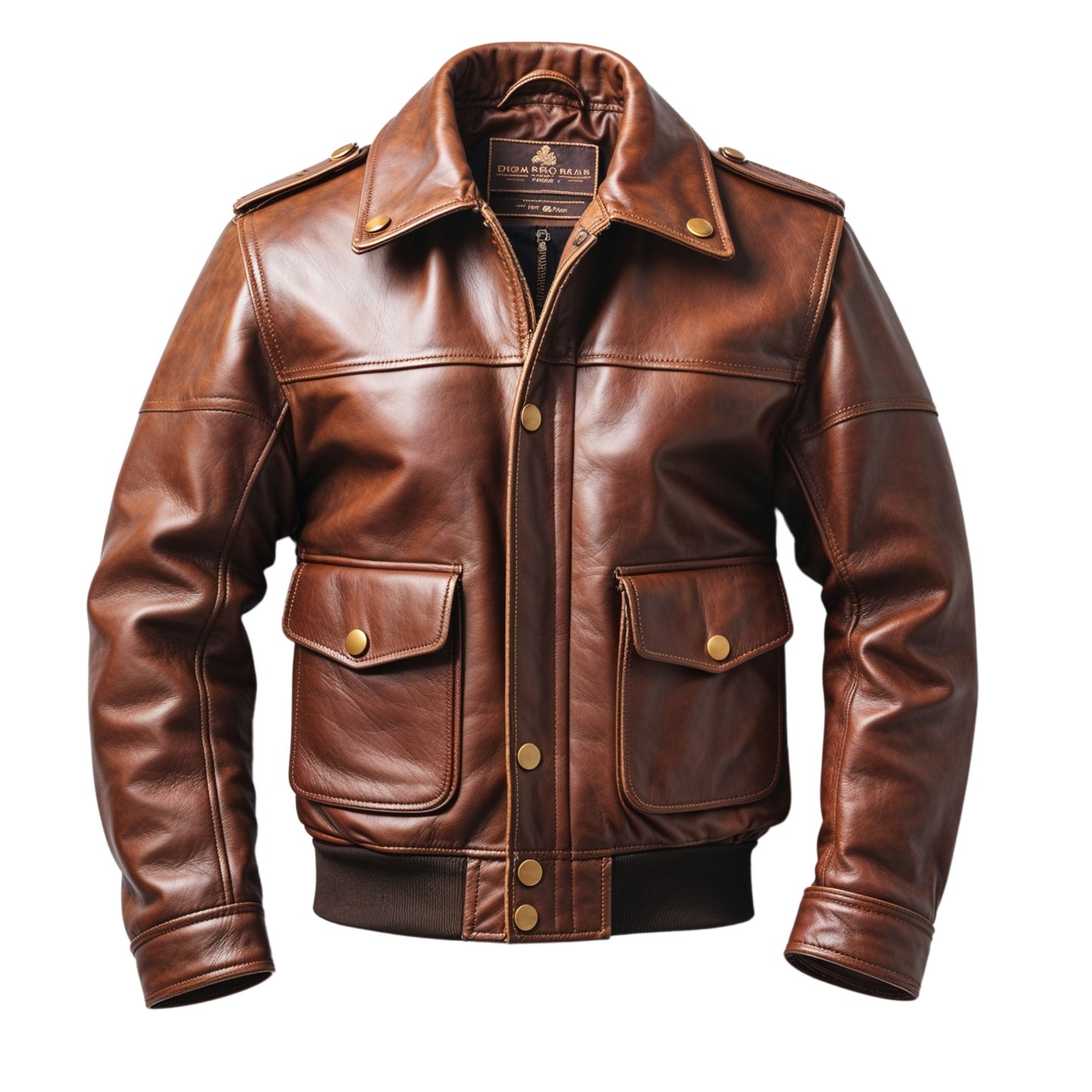 Men's Brown Real Leather Military Jacket – Vintage Fashion, Ribbed Cuffs, Button Closure