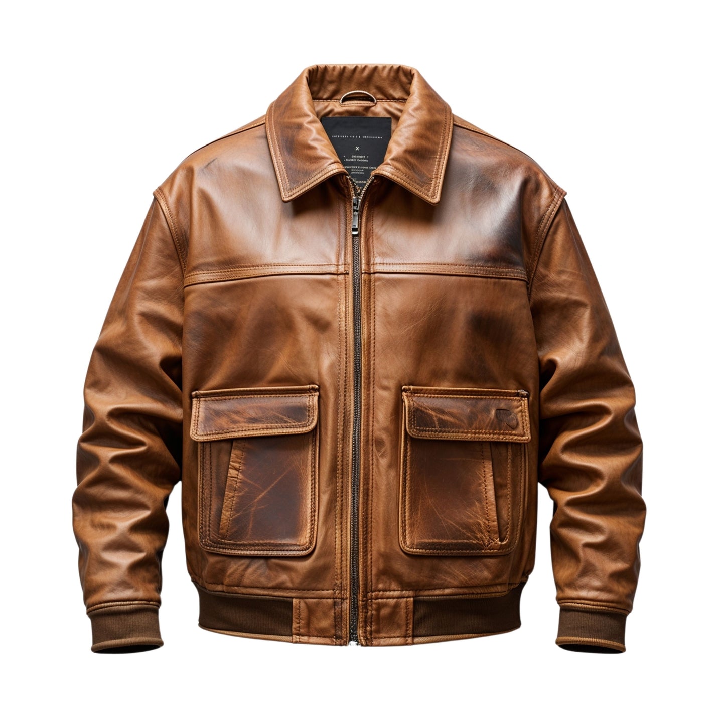 Men's Brown Real Leather Bomber Jacket with Flap Pockets – Timeless Outerwear