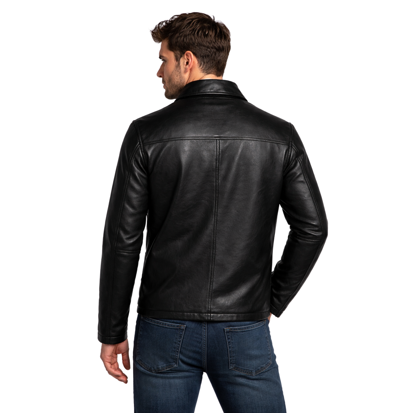 Men's Black Leather Jacket, Slim Fit Biker Style