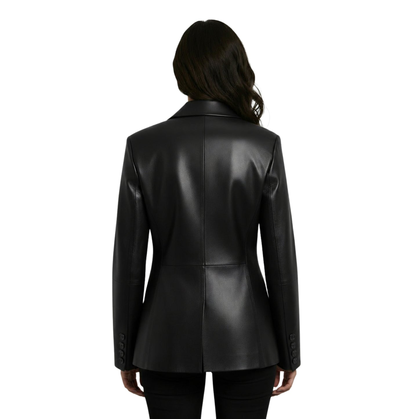 Women's Black Leather Blazer, Tailored Fit, Two-Button Notch Lapel