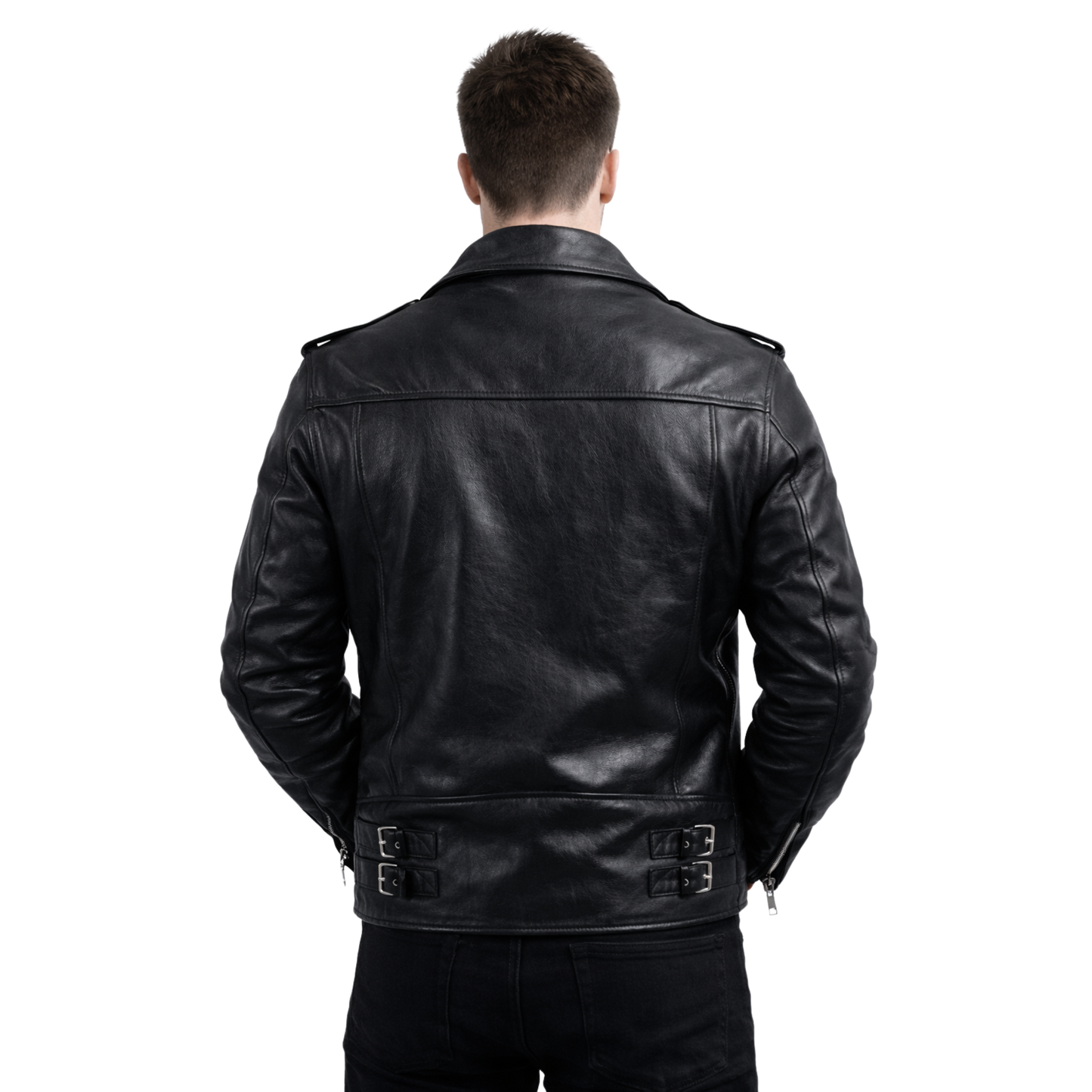 Mens Black Cowhide Leather Biker Jacket - Asymmetric Moto Style
