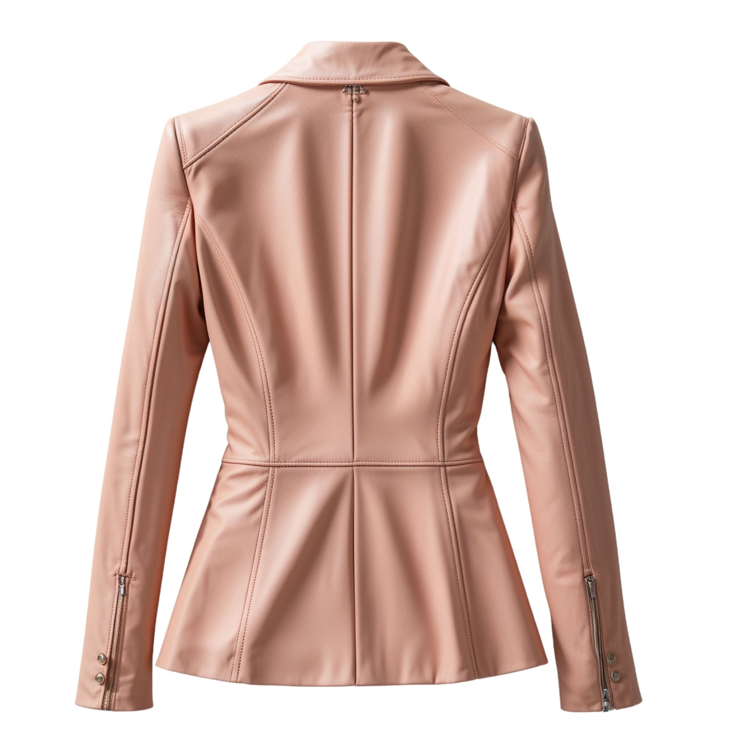Women's Blush Pink Real Leather Blazer Jacket with Notched Lapel, Two-Button Front, Flap Pockets