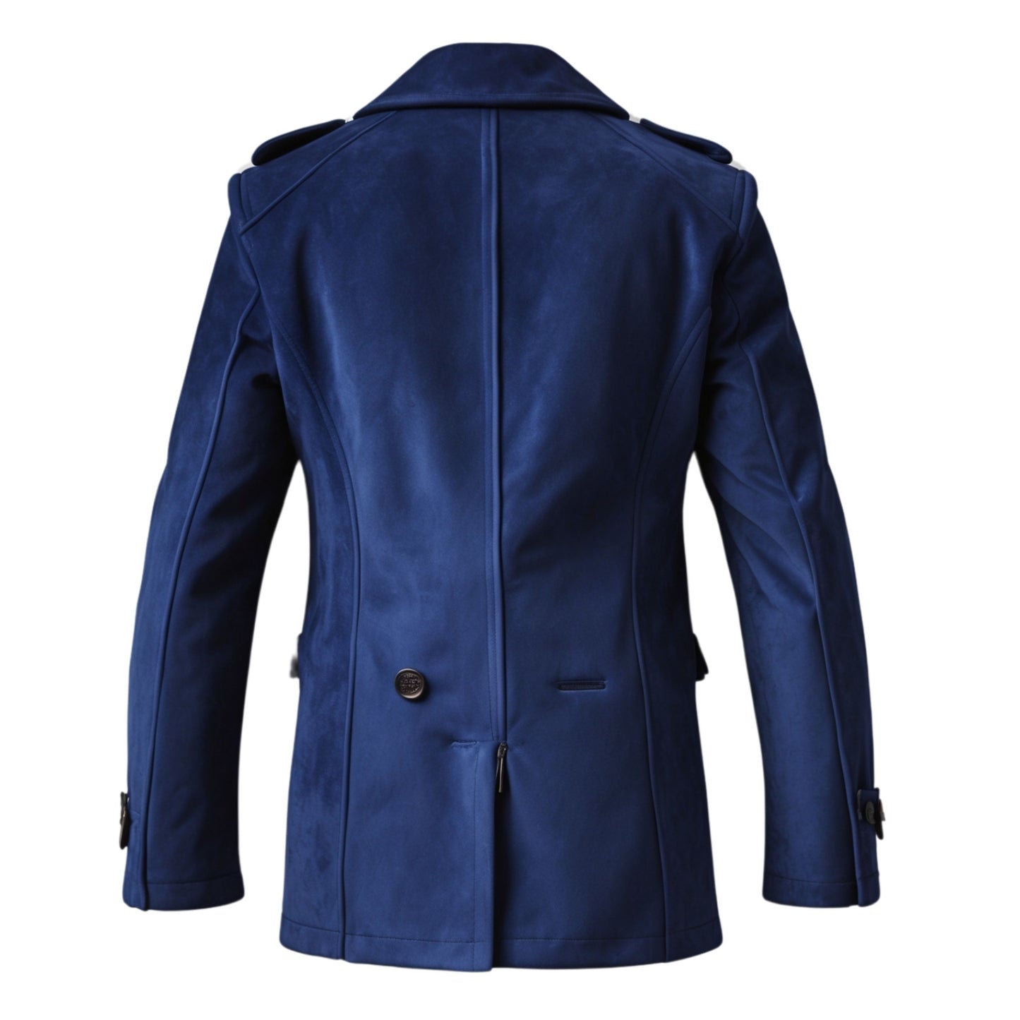 Men's Double Breasted Navy Blue Pea Coat: Wide Lapels, Flap Pockets, Winter Formal