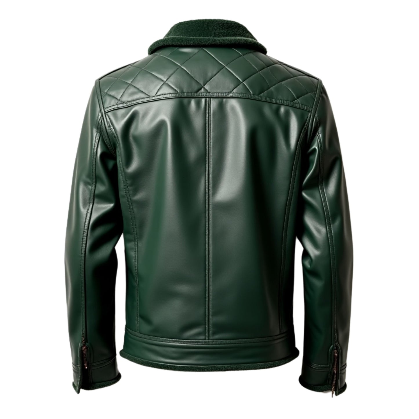 Men's Green Quilted Leather Jacket with Shearling Collar – Warm Winter Outerwear