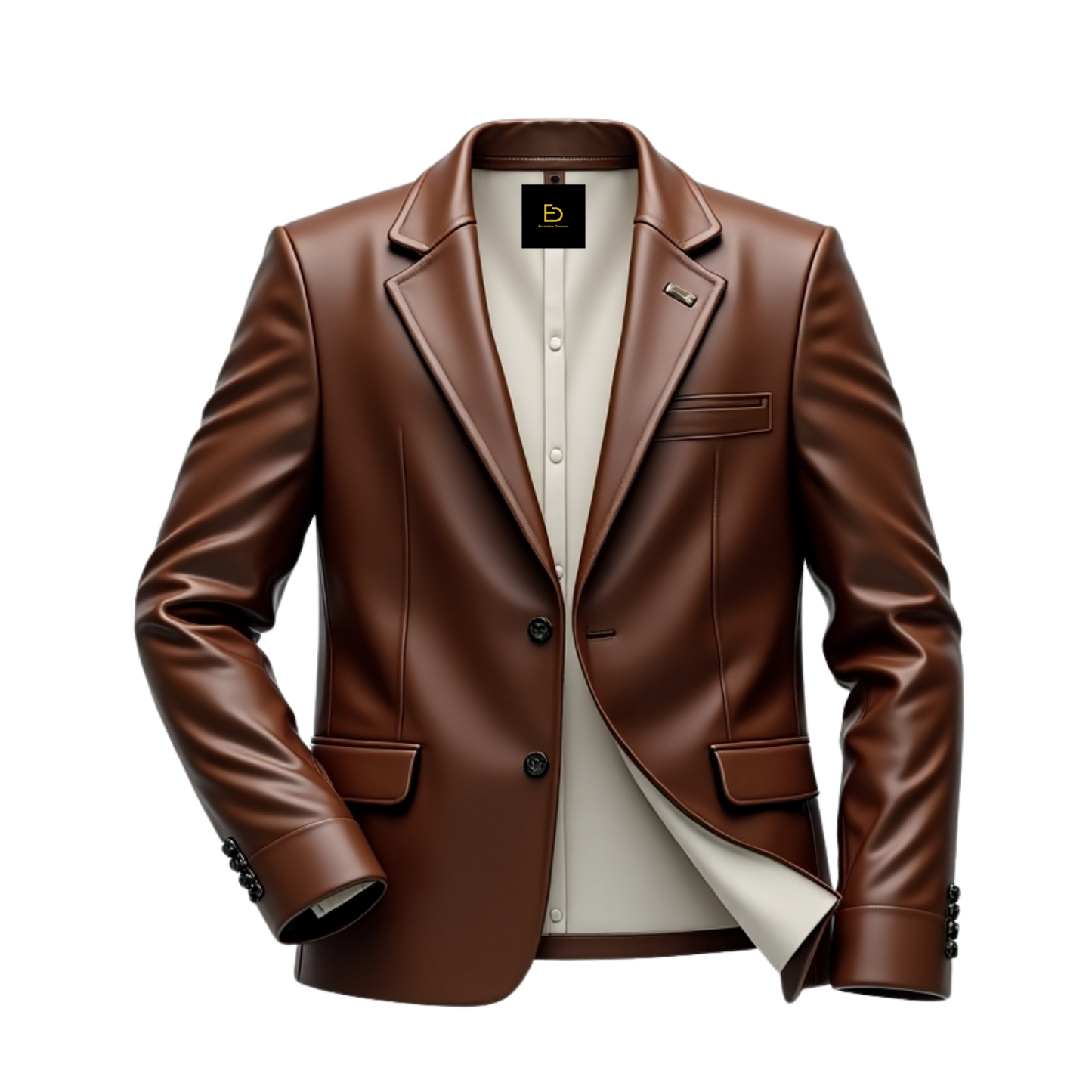 Mens Real Leather Brown Blazer Classic Two Button Tailored Fit Formal Jacket Premium Modern Elegant Style