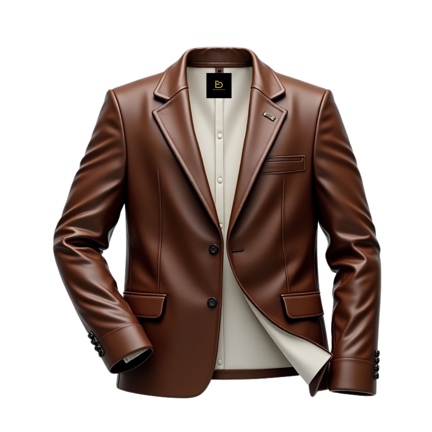 Men's Brown Leather Blazer: Classic Two-Button Tailored Fit Jacket