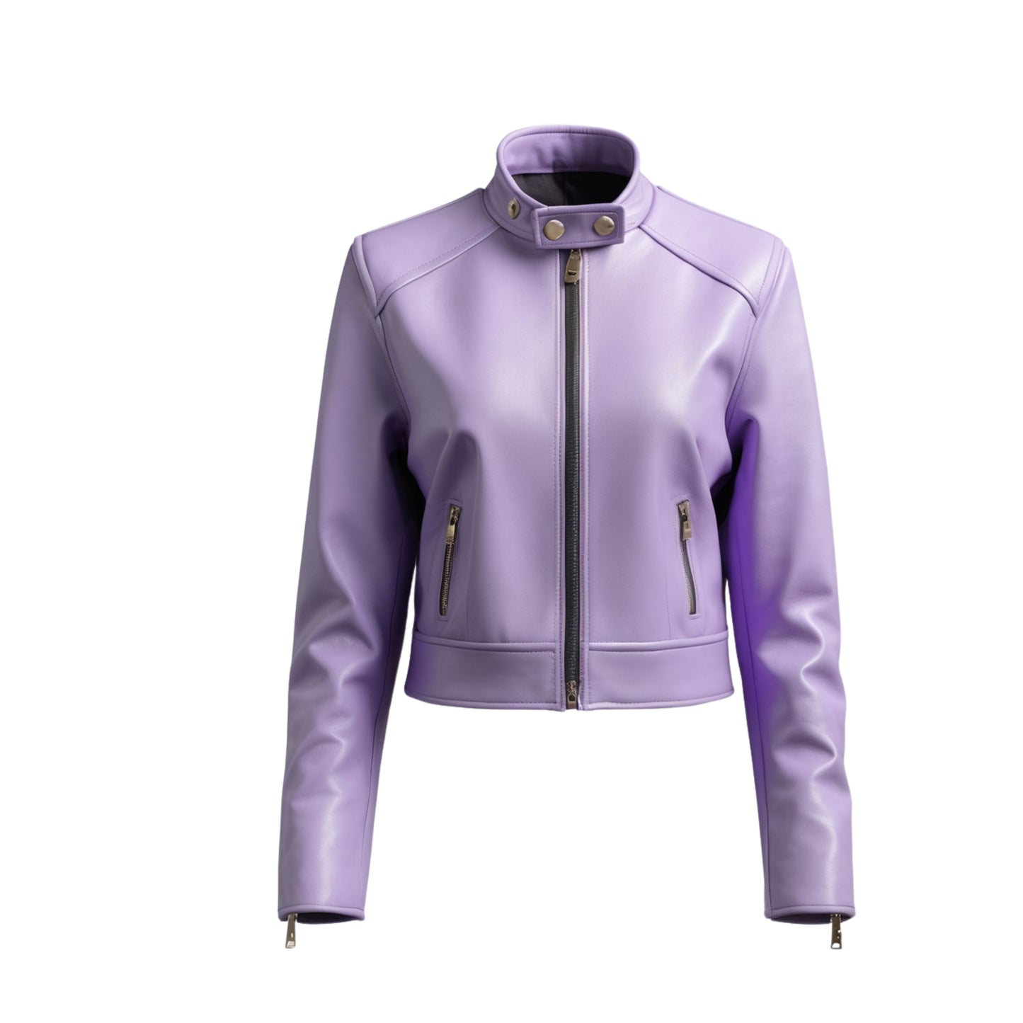 Women's Lavender Real Leather Moto Cropped Jacket – Slim Fit Fashion Outerwear